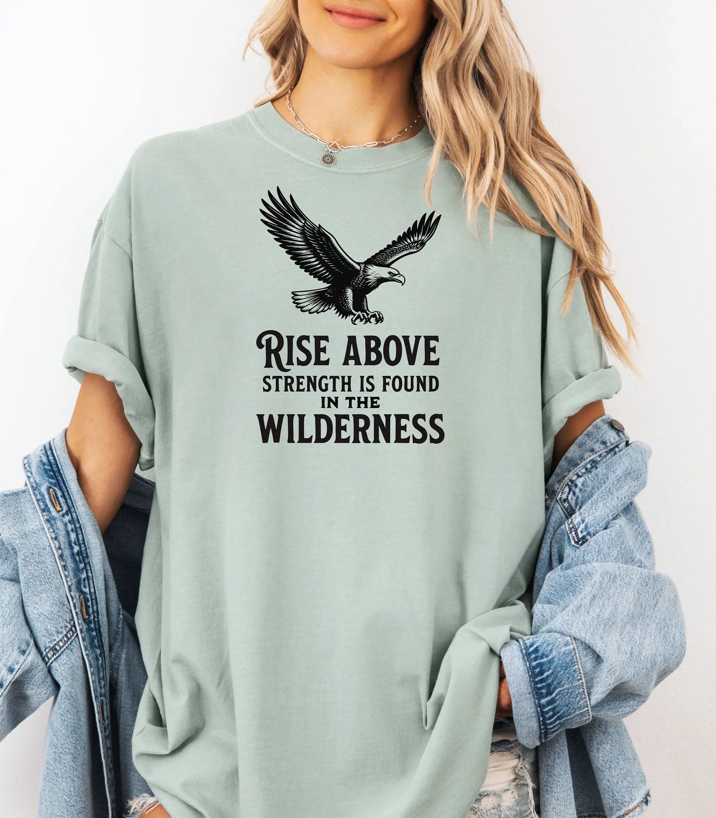 Rise Above Wilderness T-Shirt, Eagle Graphic Outdoor Adventure Tee Printify