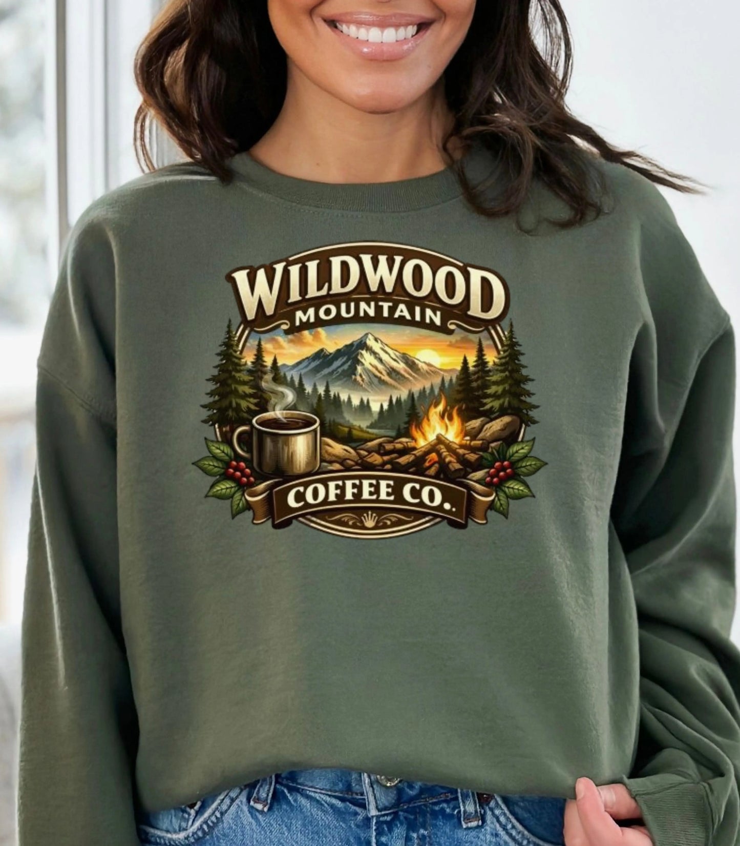 Adventure Camping Coffee Sweatshirt, Wildwood Mountain Coffee Crewneck Pullover Wildwood Mountain Coffee Co