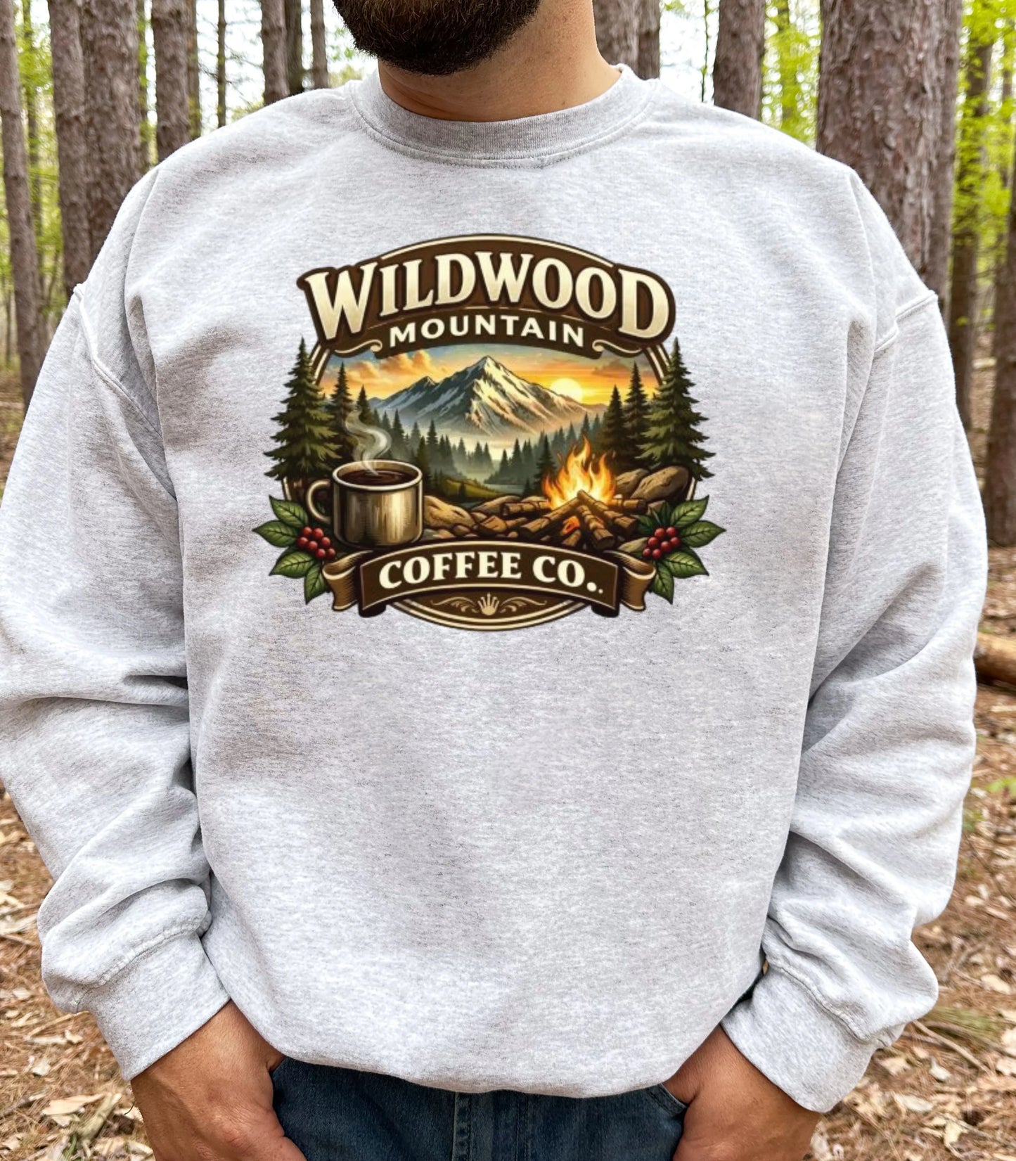 Adventure Camping Coffee Sweatshirt, Wildwood Mountain Coffee Crewneck Pullover Wildwood Mountain Coffee Co