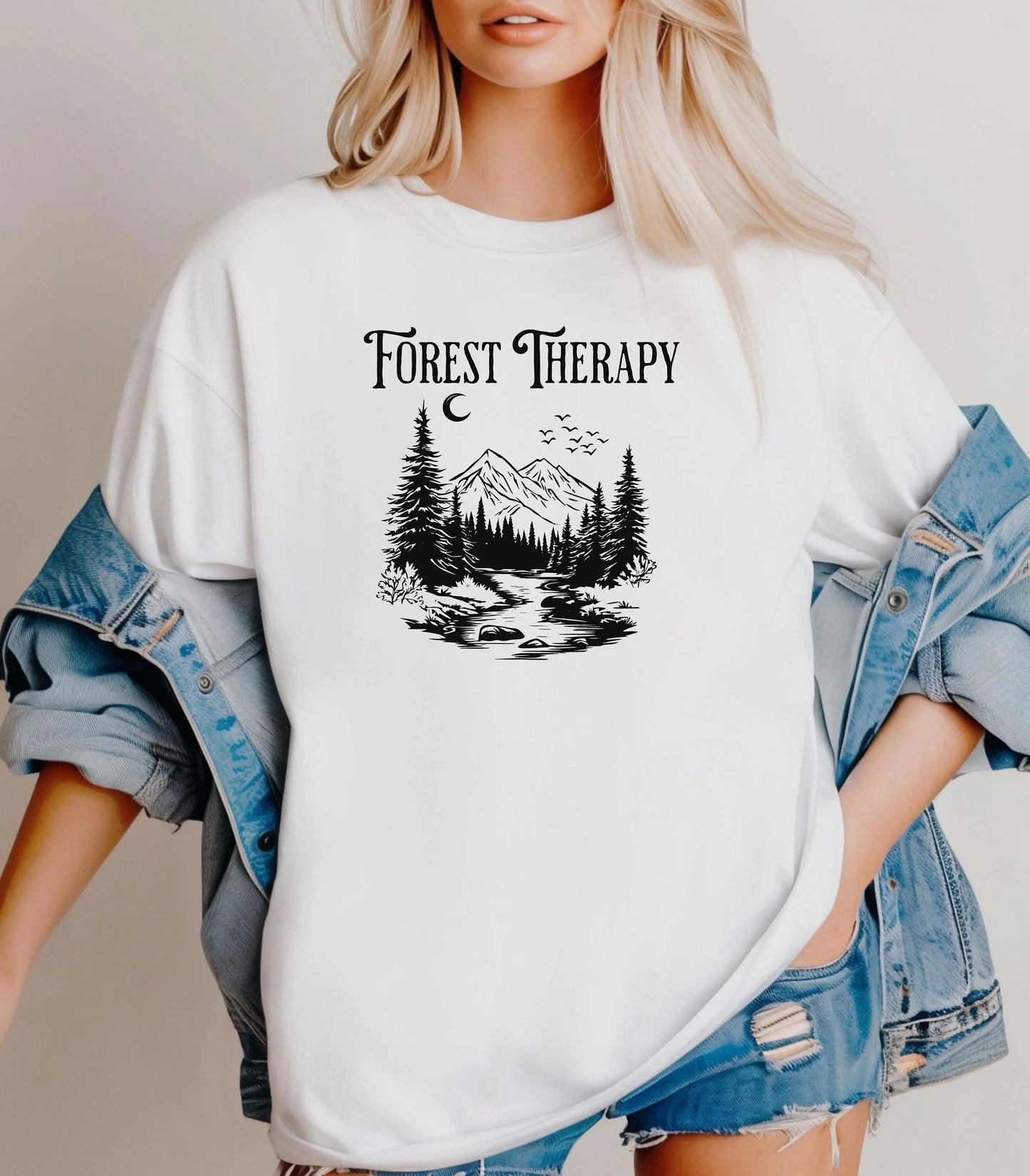 Forest Therapy T-Shirt, Nature Escape Mountain & River Graphic Tee Printify