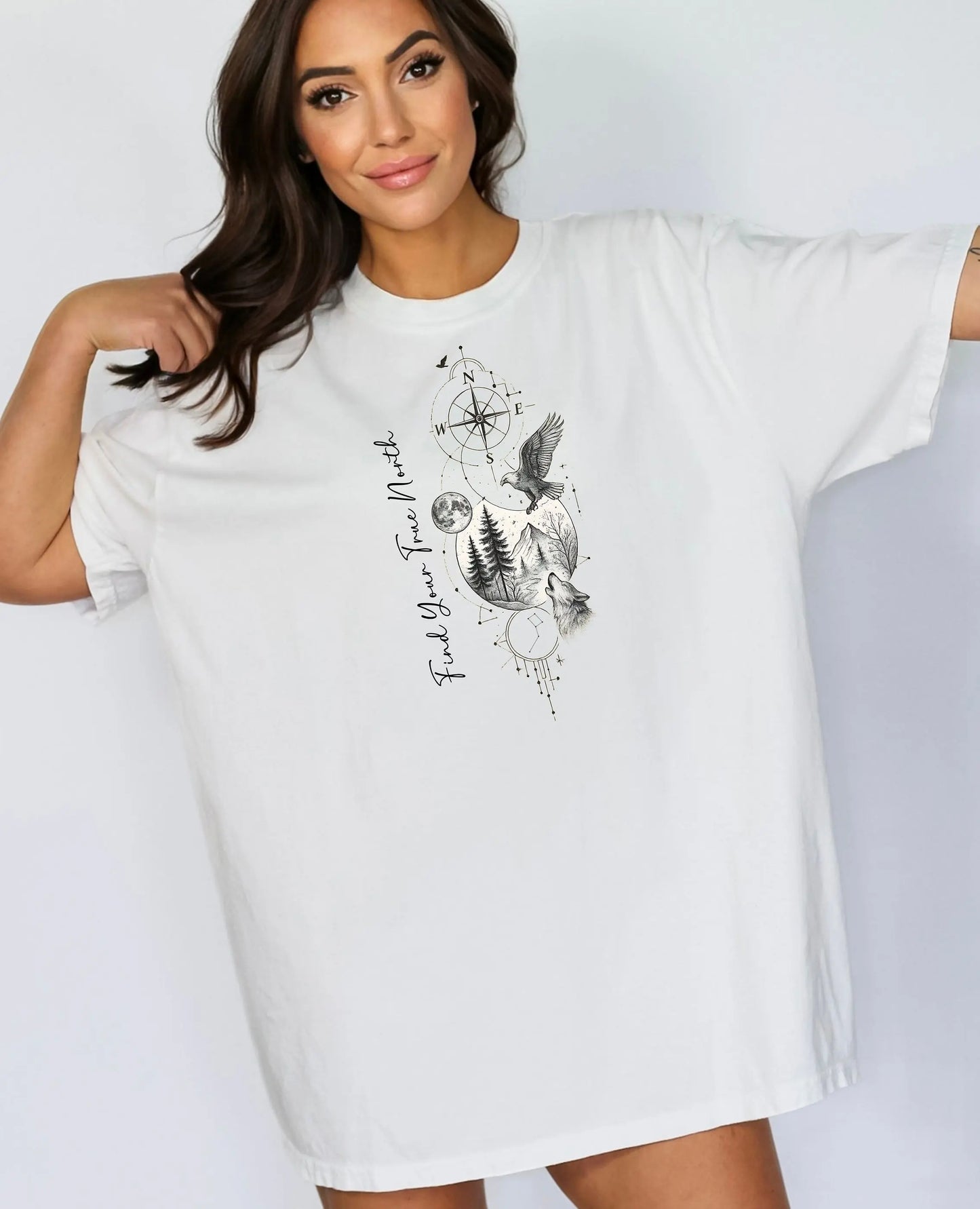 Find Your True North T-Shirt, Adventure Spirit T-Shirt, Explore Nature, Boho Style, Outdoor Apparel, Wilderness Compass Wolf Tee Wildwood Mountain Coffee Co