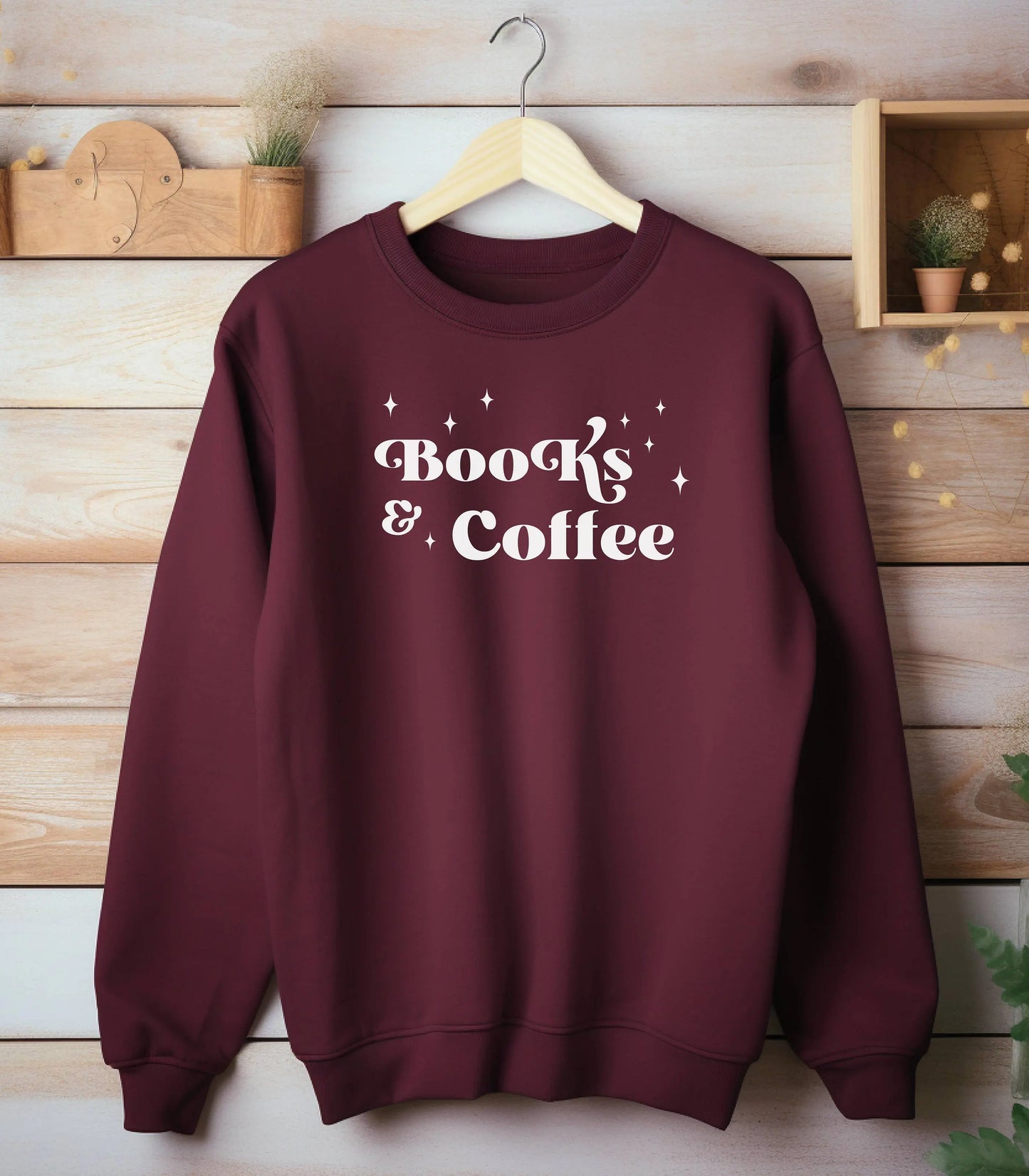 Books & Coffee Sweatshirt, Cozy Unisex Crewneck Sweatshirt, Coffee Lovers Gift Wildwood Mountain Coffee Co