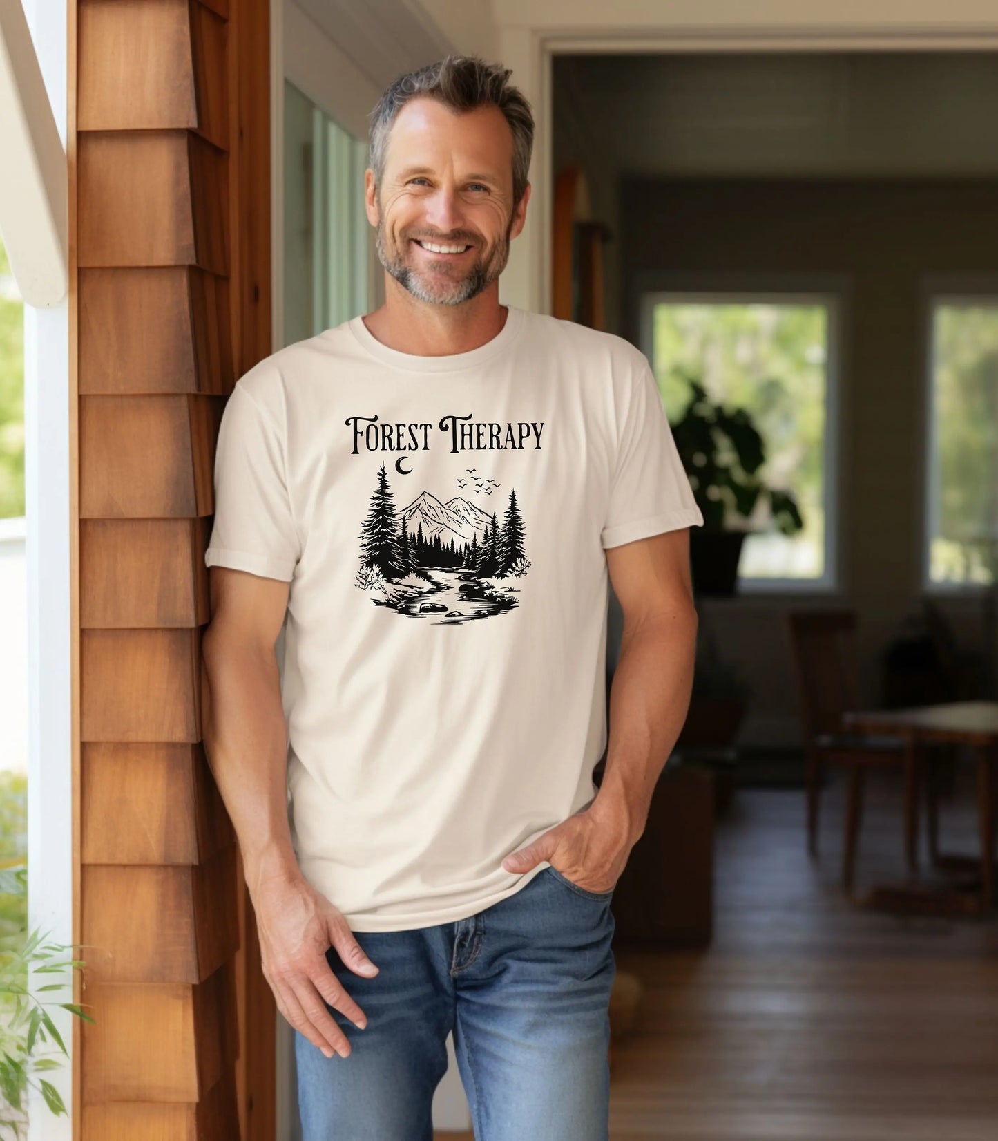 Forest Therapy T-Shirt, Nature Escape Mountain & River Graphic Tee Printify