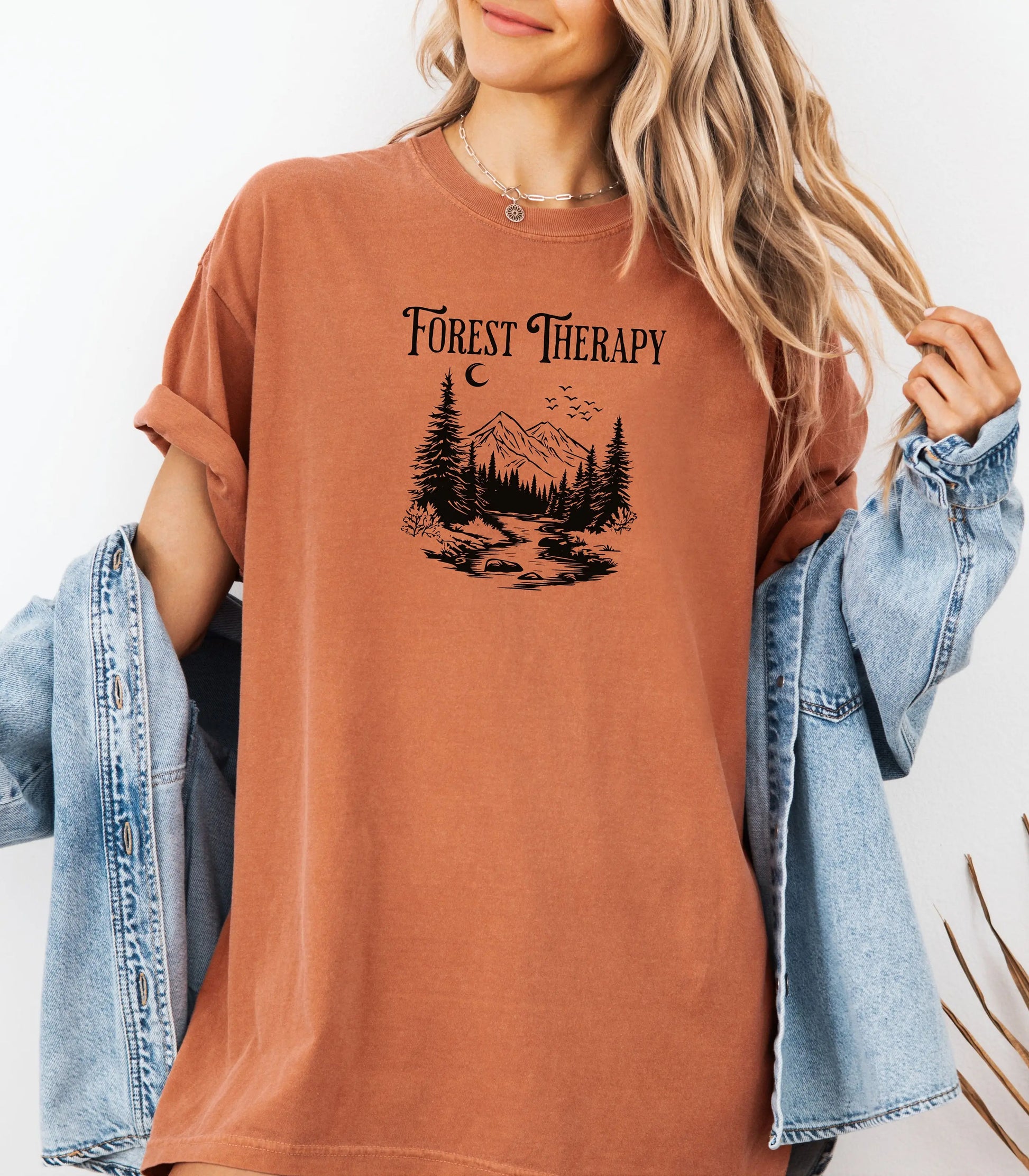 Forest Therapy T-Shirt, Nature Escape Mountain & River Graphic Tee Printify