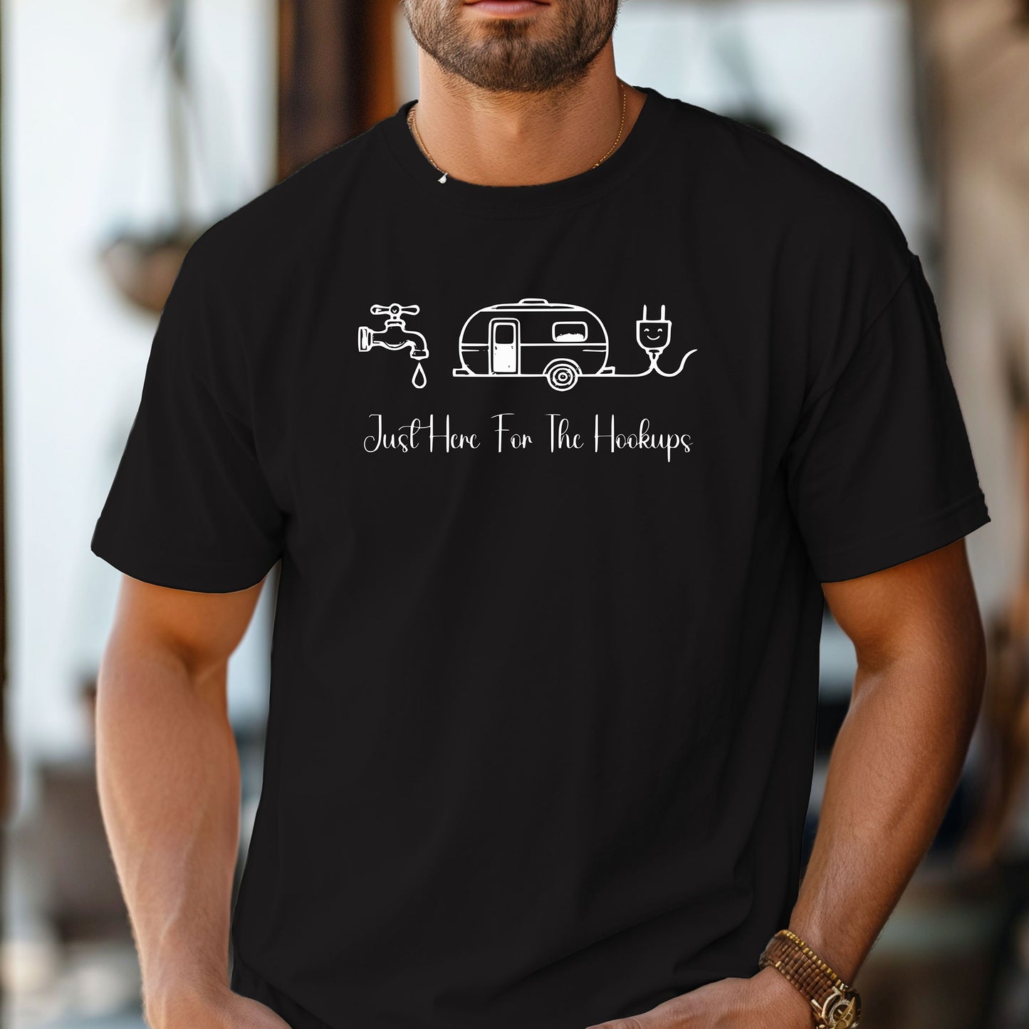 Just Here for the Hookups Camping & RV T-Shirt