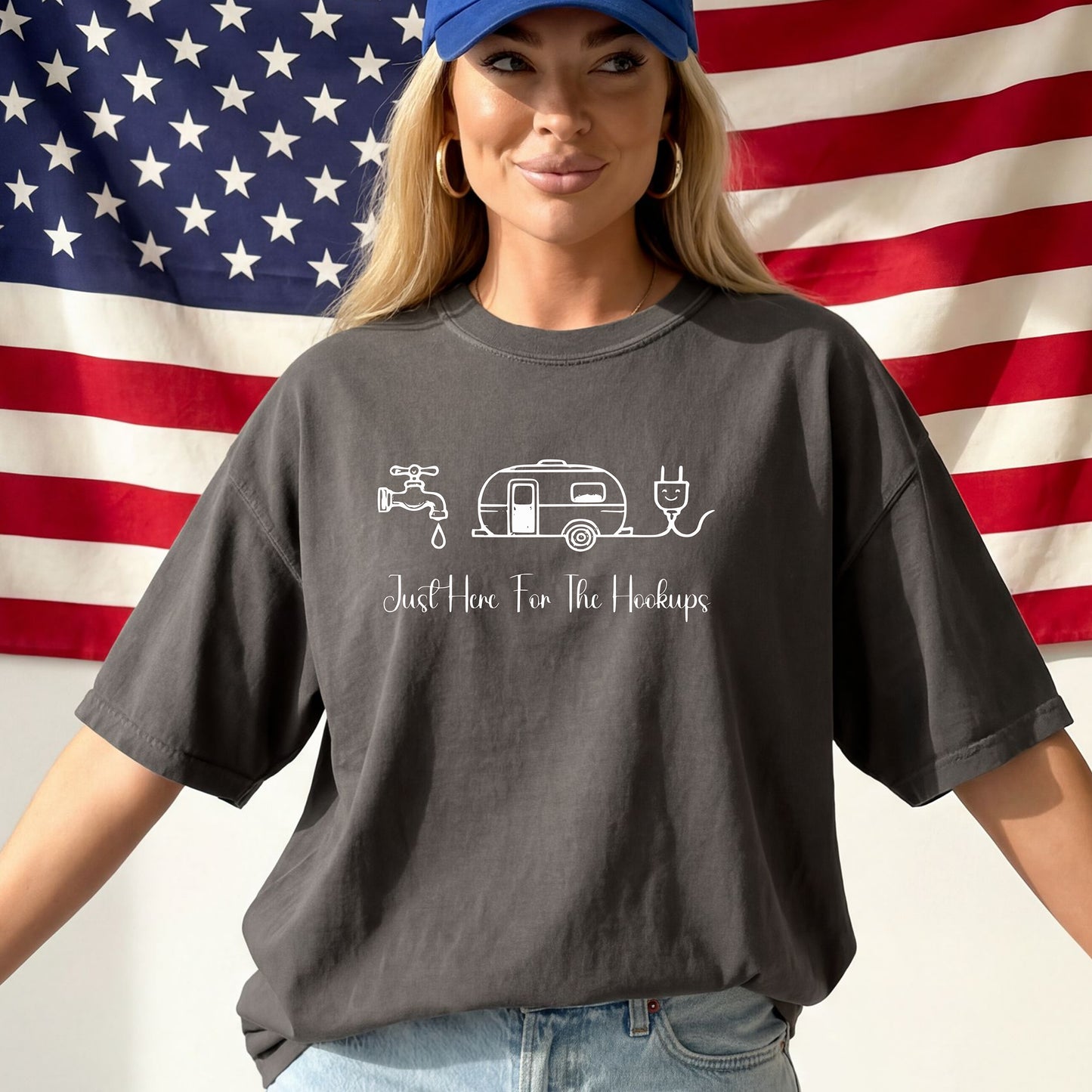 Just Here for the Hookups Camping & RV T-Shirt