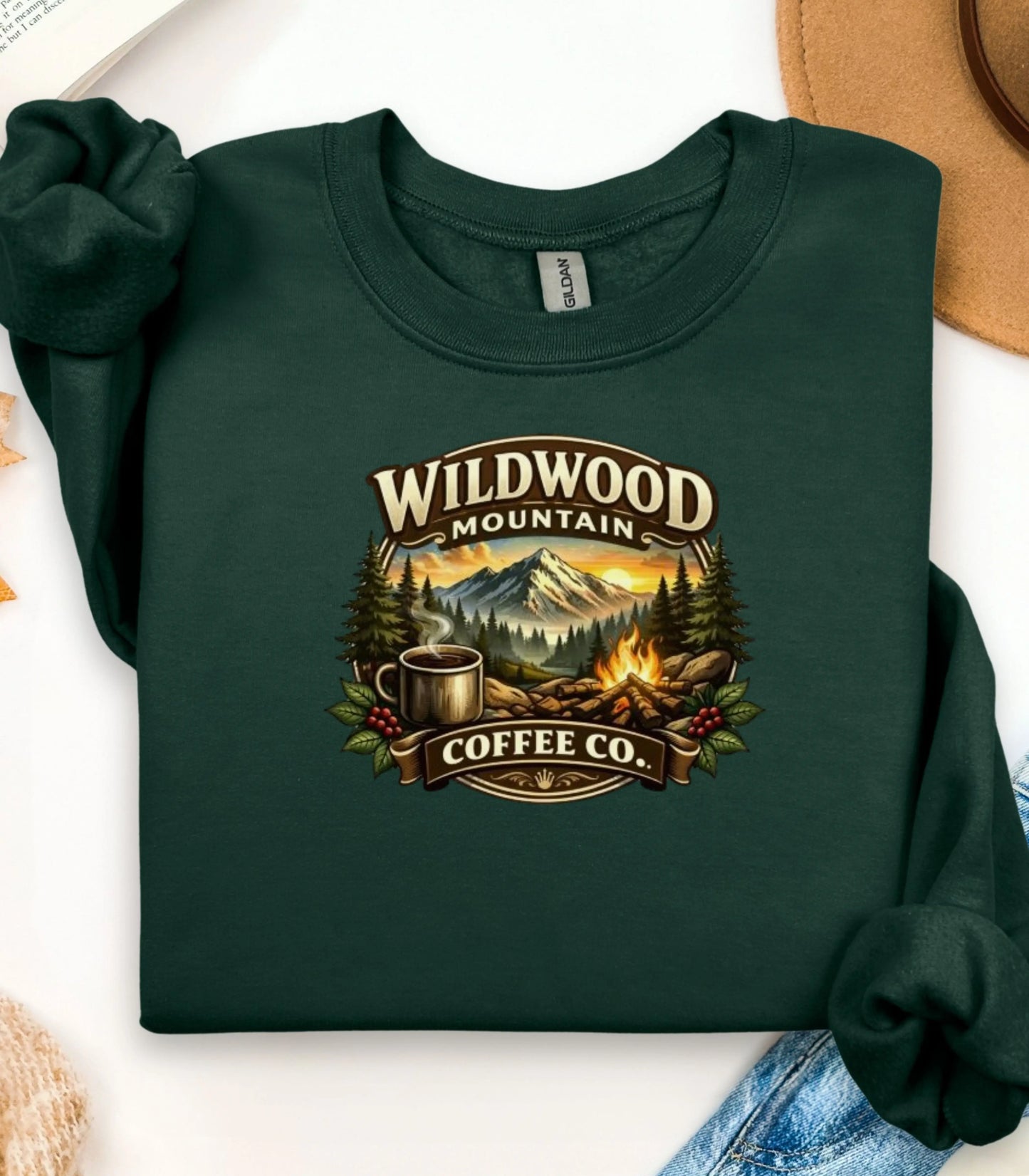 Adventure Camping Coffee Sweatshirt, Wildwood Mountain Coffee Crewneck Pullover Wildwood Mountain Coffee Co