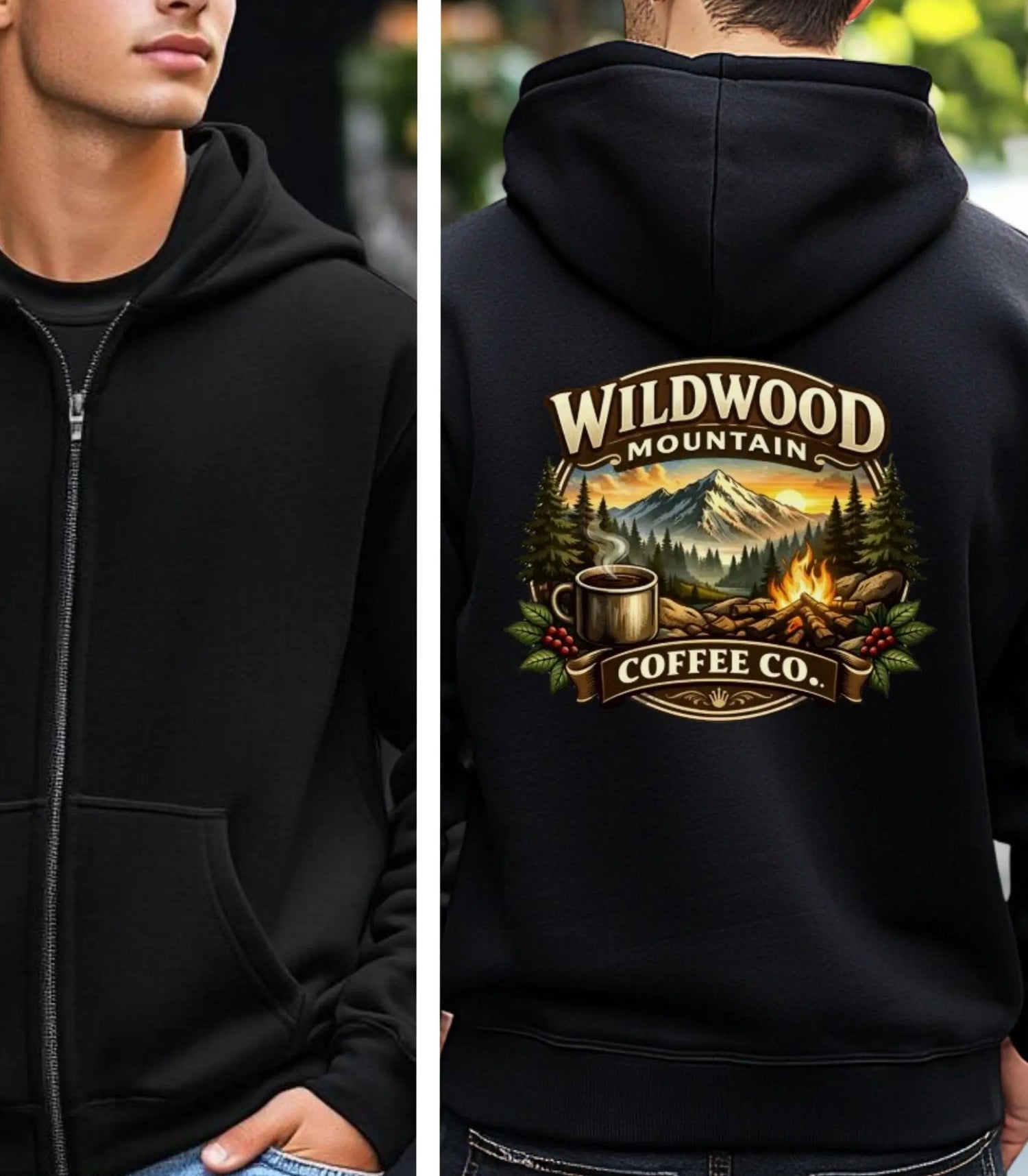 Wildwood Mountain Coffee Co. Full Zip Hoodie, Campfire Coffee Hoodie Wildwood Mountain Coffee Co