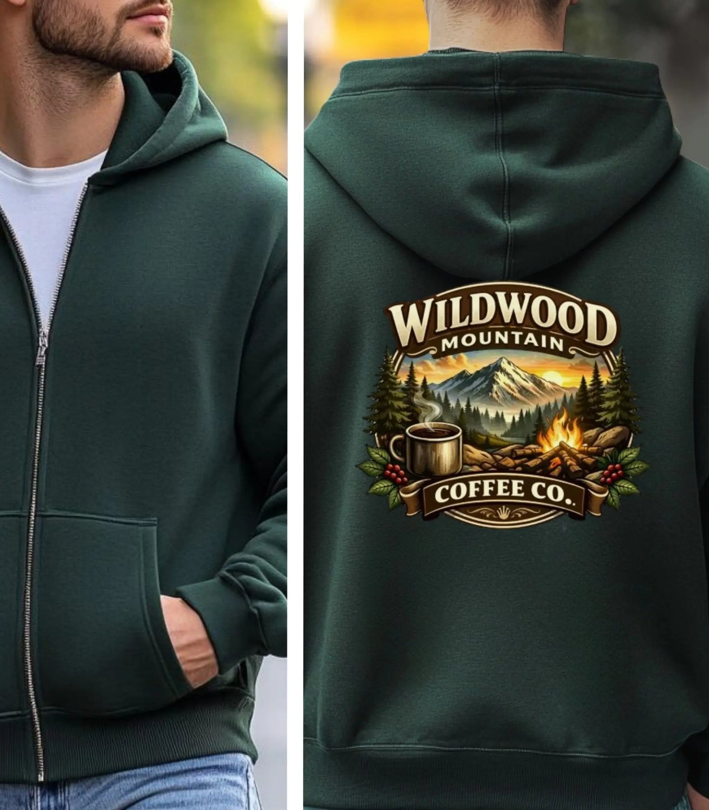 Wildwood Mountain Coffee Co. Full Zip Hoodie, Campfire Coffee Hoodie Wildwood Mountain Coffee Co
