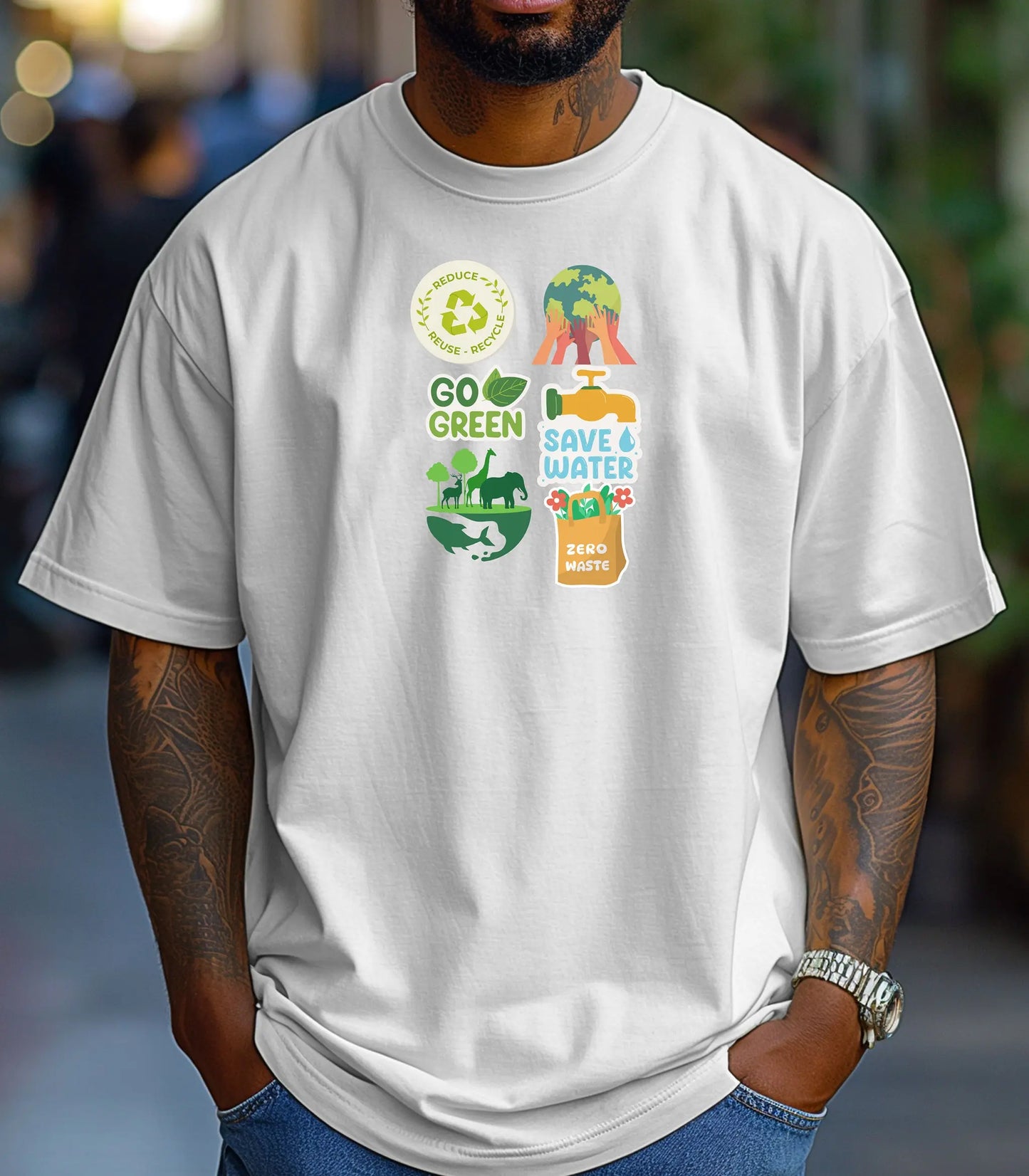 Go Green Environmental Awareness T-Shirt, Save Water, Protect Earth,  Sustainability Icons Eco Awareness Shirt Wildwood Mountain Coffee Co