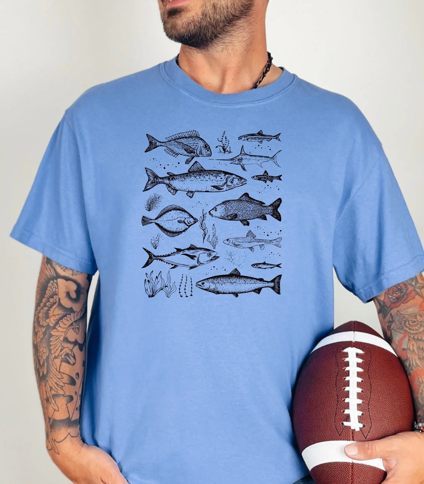 Vintage Marine Fish Chart T-Shirt, Illustrated Ocean Species Tee, Fishing Shirt Printify