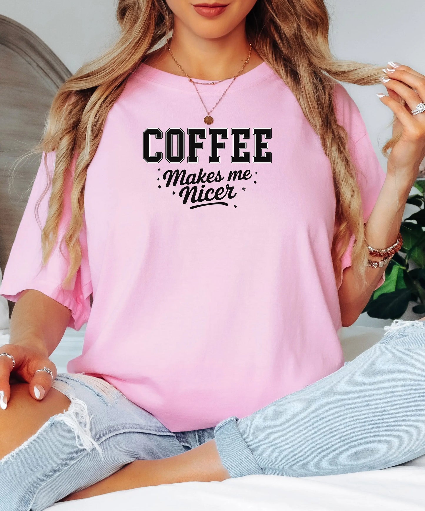Coffee Makes Me Nicer T-Shirt, Funny Coffee Quote Tee, Caffeine Lover Shirt, Morning Mood Graphic, Coffee Lovers T-Shirt Wildwood Mountain Coffee Co