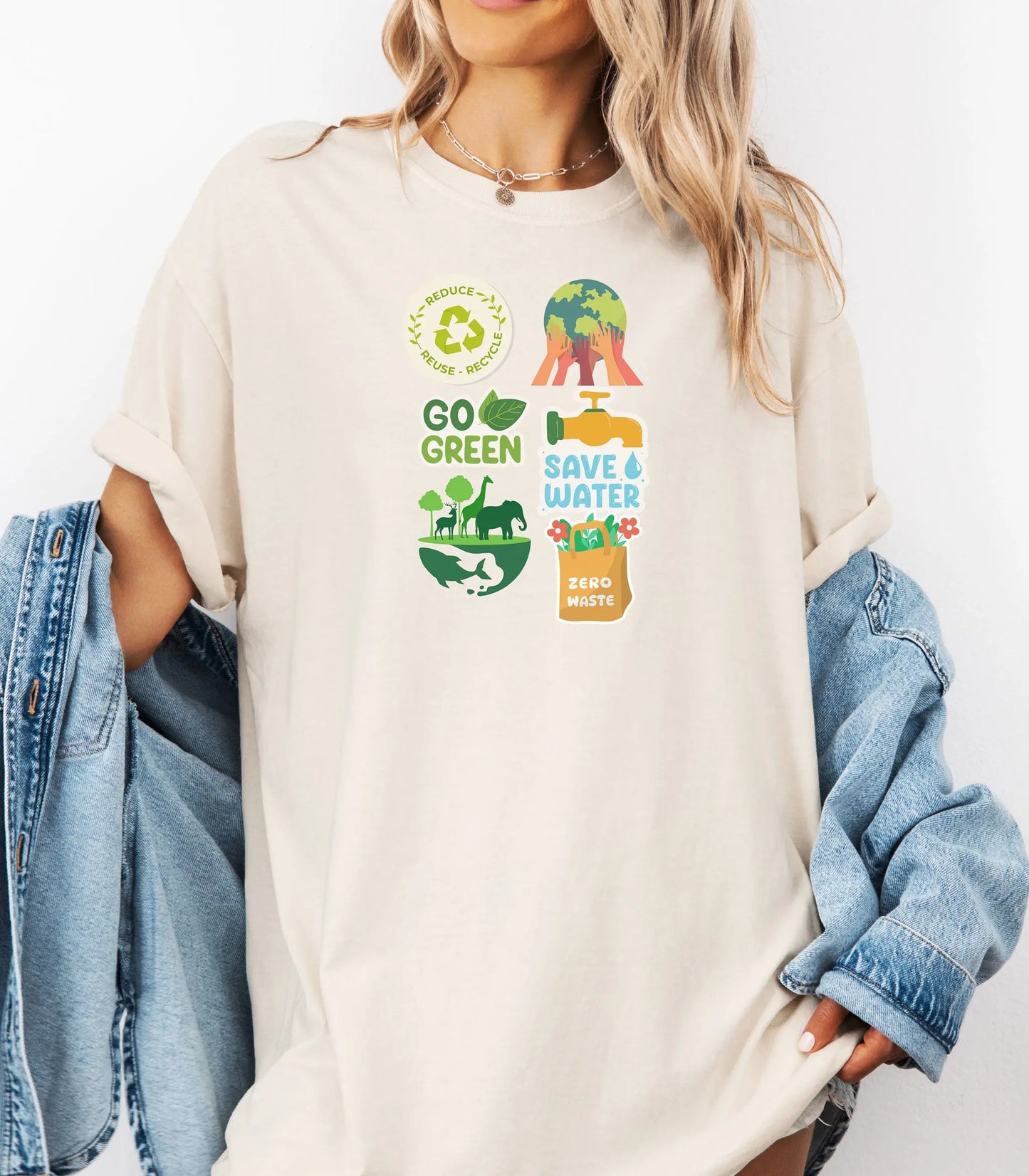 Go Green Environmental Awareness T-Shirt, Save Water, Protect Earth,  Sustainability Icons Eco Awareness Shirt Wildwood Mountain Coffee Co