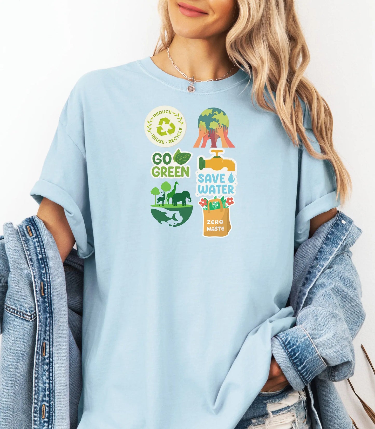 Go Green Environmental Awareness T-Shirt, Save Water, Protect Earth,  Sustainability Icons Eco Awareness Shirt Wildwood Mountain Coffee Co