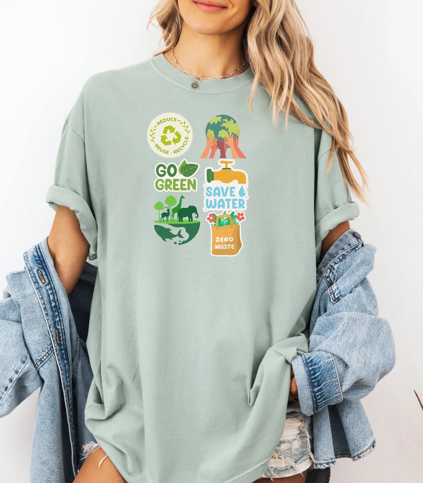 Go Green Environmental Awareness T-Shirt, Save Water, Protect Earth,  Sustainability Icons Eco Awareness Shirt Wildwood Mountain Coffee Co