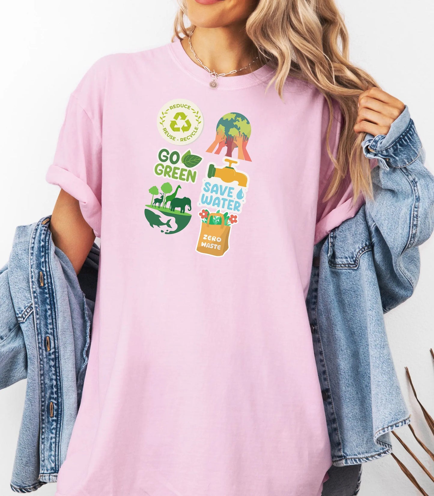 Go Green Environmental Awareness T-Shirt, Save Water, Protect Earth,  Sustainability Icons Eco Awareness Shirt Wildwood Mountain Coffee Co