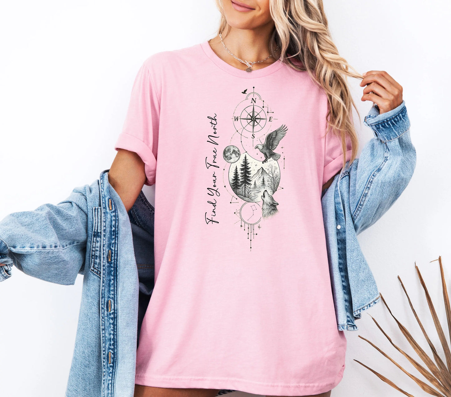 Find Your True North T-Shirt, Adventure Spirit T-Shirt, Explore Nature, Boho Style, Outdoor Apparel, Wilderness Compass Wolf Tee Wildwood Mountain Coffee Co