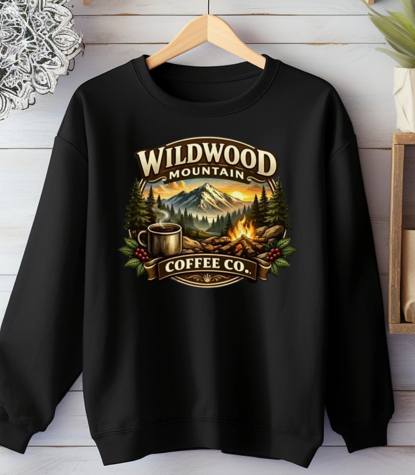 Adventure Camping Coffee Sweatshirt, Wildwood Mountain Coffee Crewneck Pullover Wildwood Mountain Coffee Co