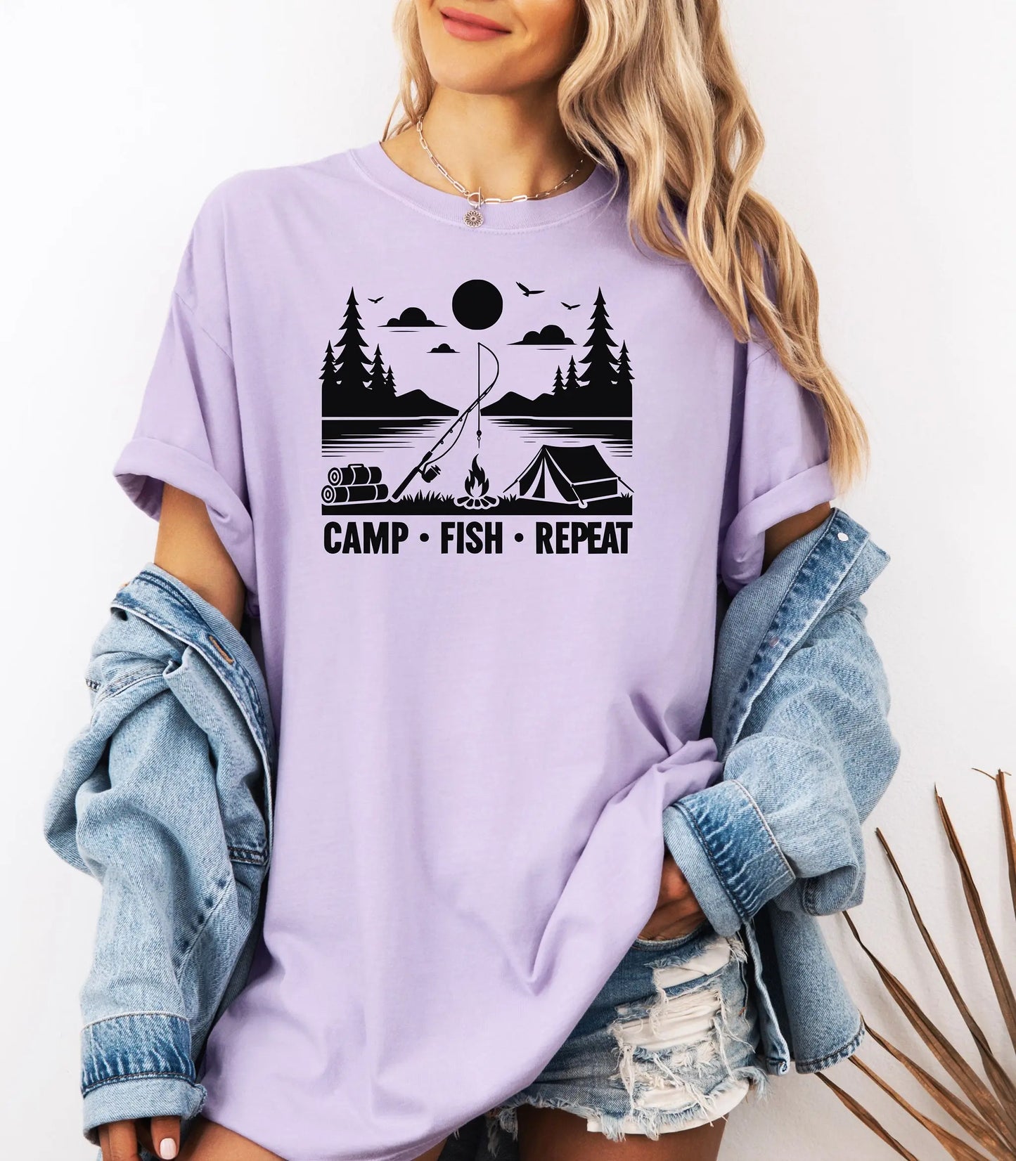 Camp Fish Repeat T-Shirt, Outdoor Camping & Fishing Graphic Tee Printify