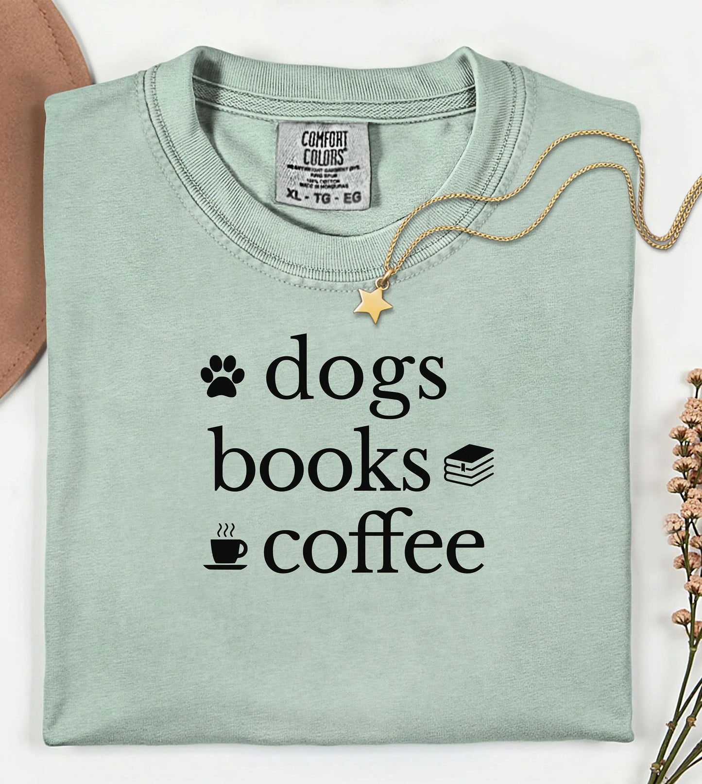 Dogs Books Coffee T-Shirt, Cozy Dog Lover Reader Tee Wildwood Mountain Coffee Co