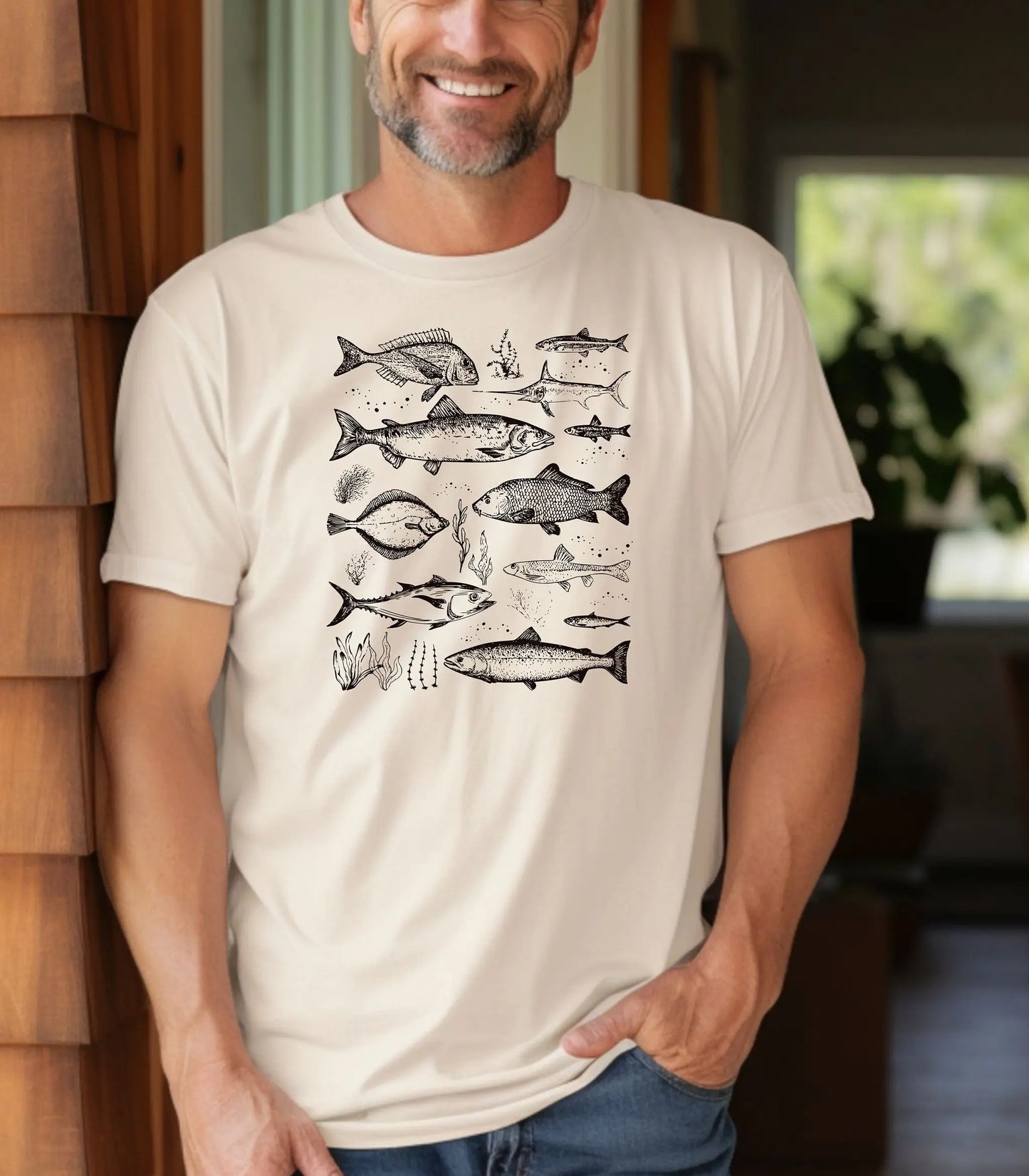 Vintage Marine Fish Chart T-Shirt, Illustrated Ocean Species Tee, Fishing Shirt Printify