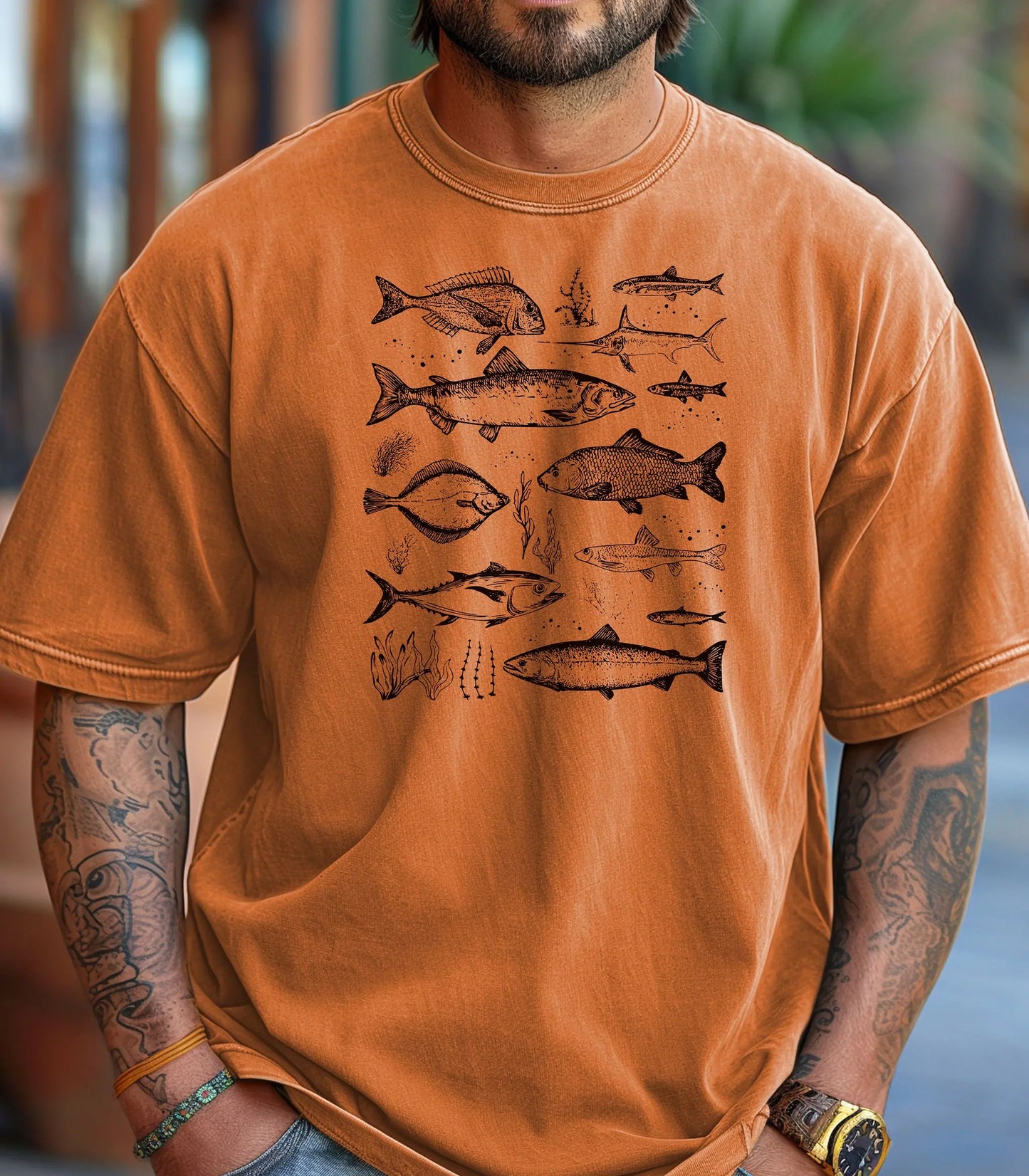 Vintage Marine Fish Chart T-Shirt, Illustrated Ocean Species Tee, Fishing Shirt Printify