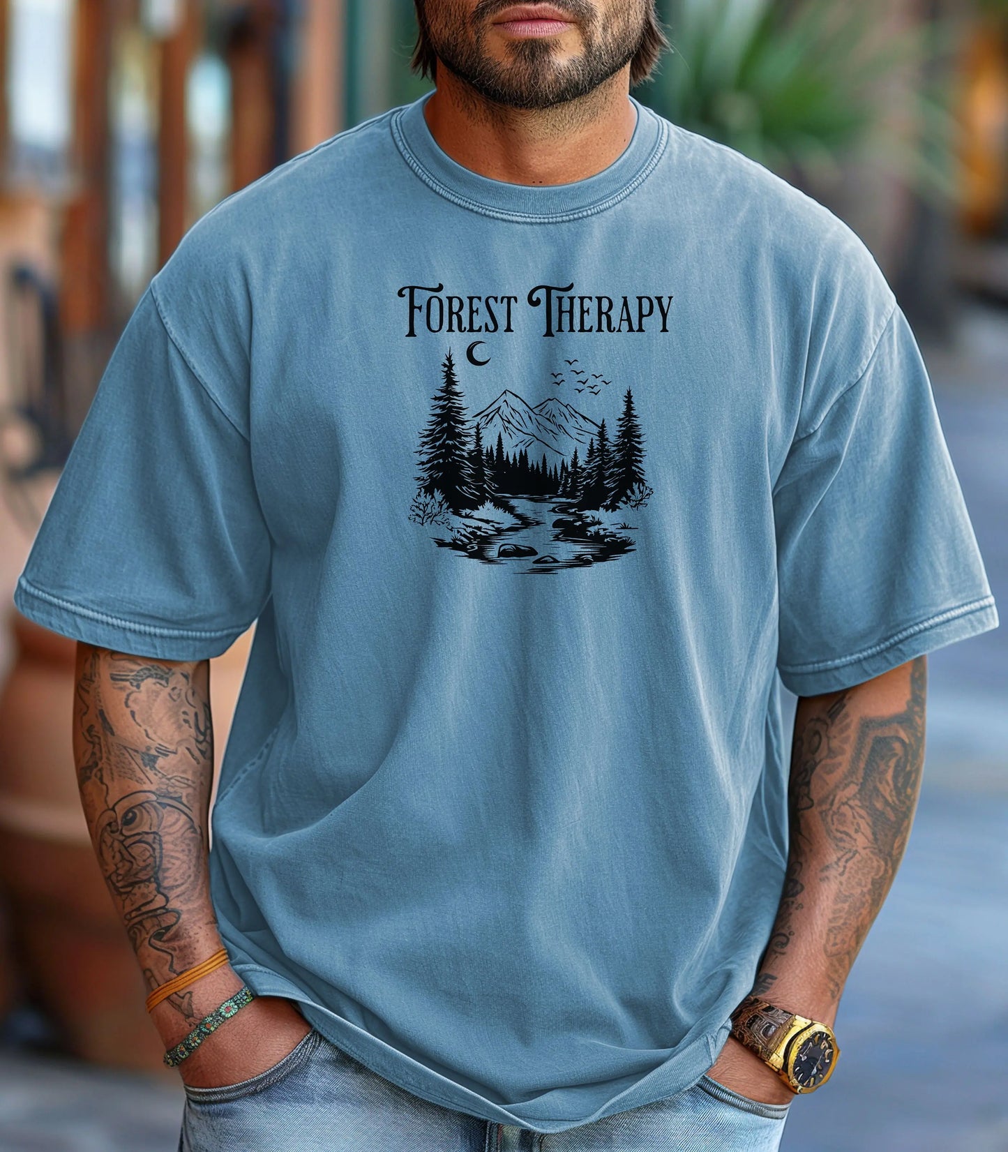 Forest Therapy T-Shirt, Nature Escape Mountain & River Graphic Tee Printify