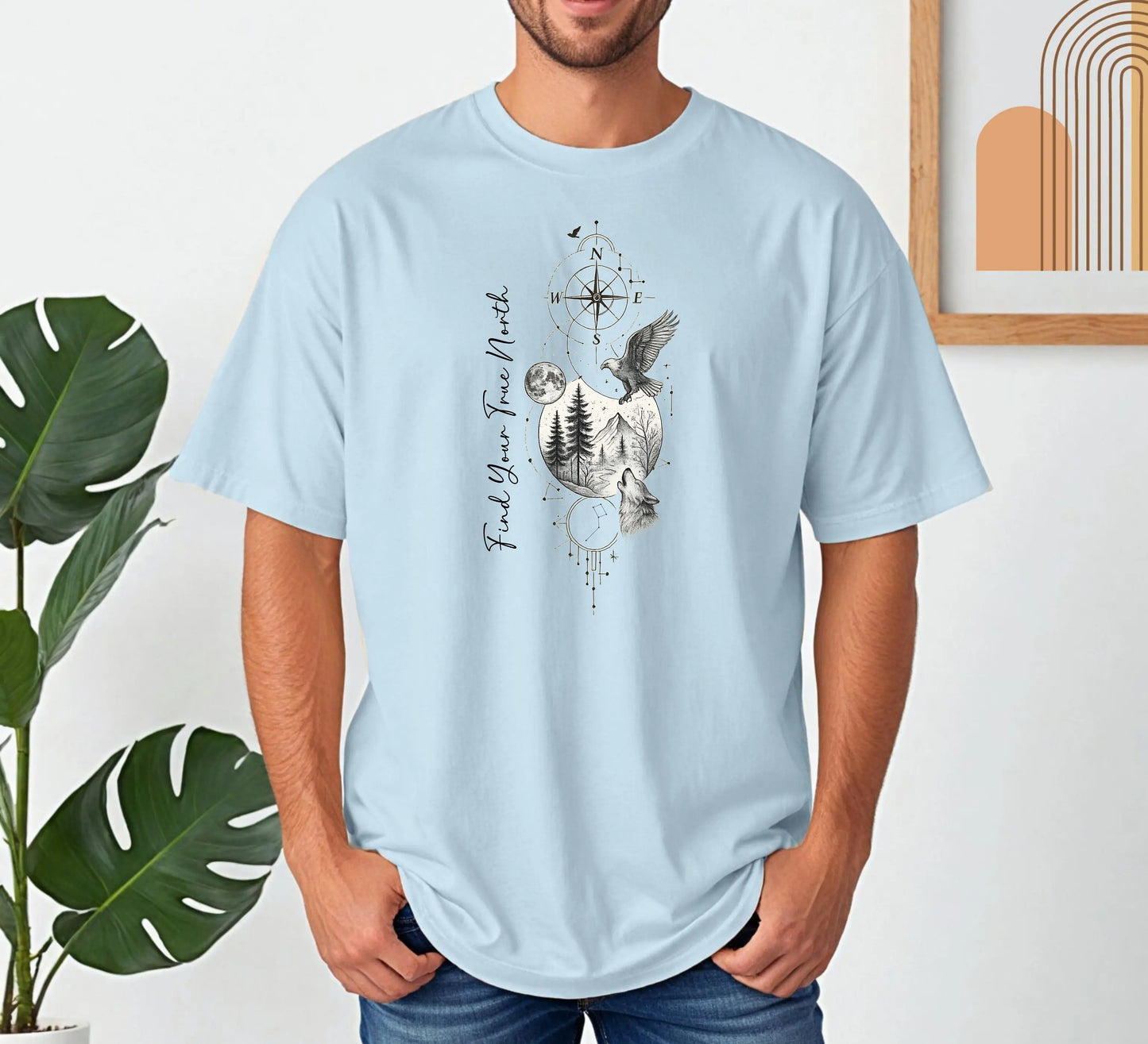 Find Your True North T-Shirt, Adventure Spirit T-Shirt, Explore Nature, Boho Style, Outdoor Apparel, Wilderness Compass Wolf Tee Wildwood Mountain Coffee Co