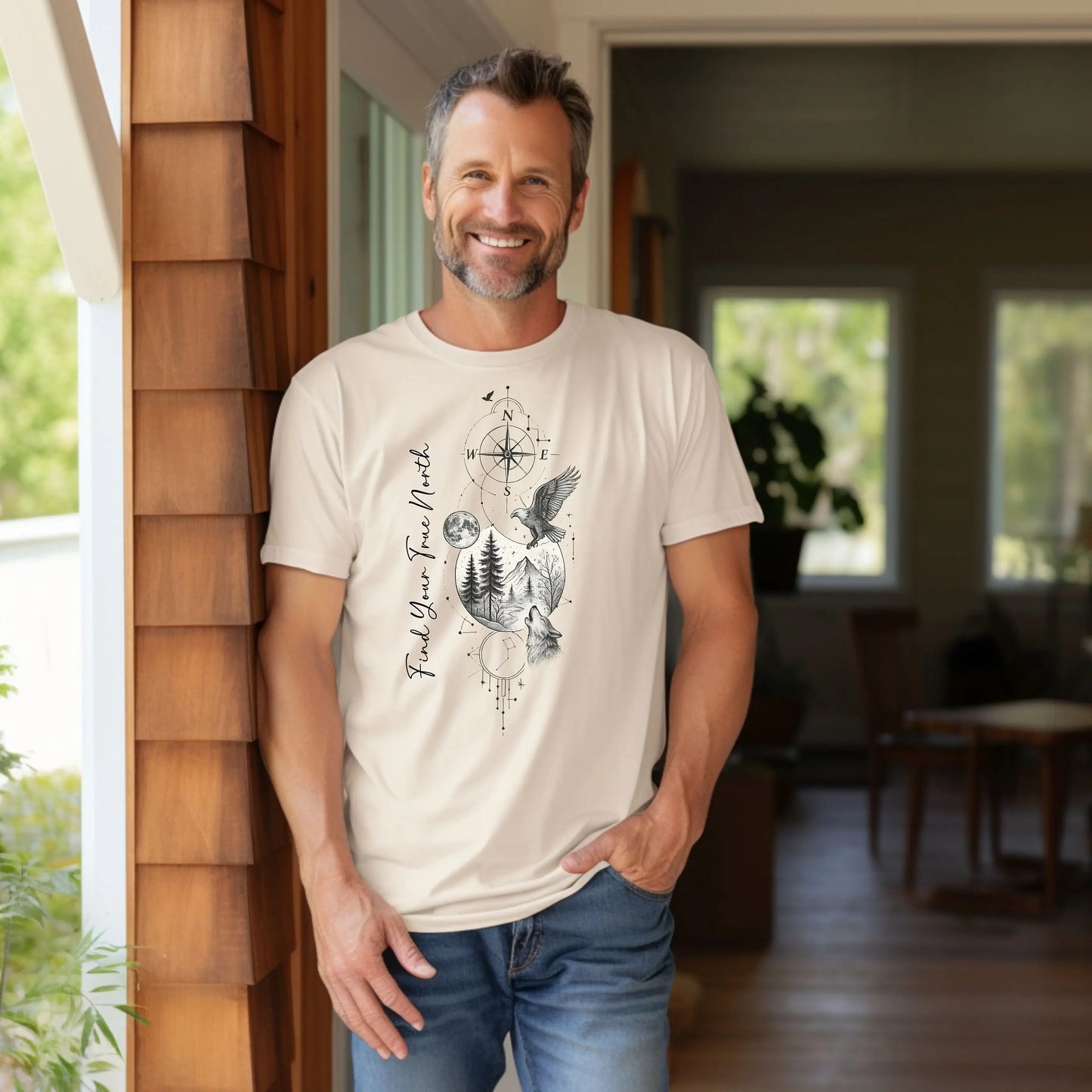 Find Your True North T-Shirt, Adventure Spirit T-Shirt, Explore Nature, Boho Style, Outdoor Apparel, Wilderness Compass Wolf Tee Wildwood Mountain Coffee Co