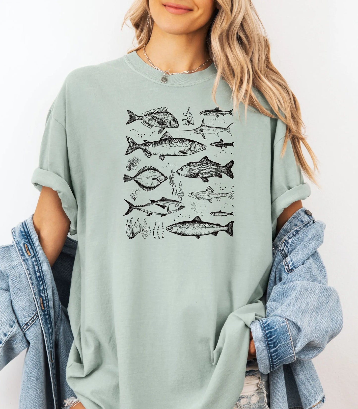 Vintage Marine Fish Chart T-Shirt, Illustrated Ocean Species Tee, Fishing Shirt Printify