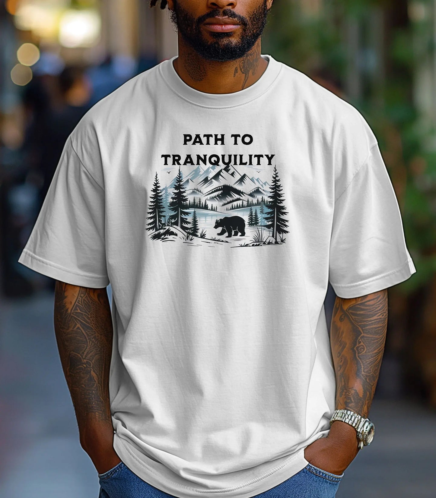 Path to Tranquility Wilderness T-Shirt,  Mountain Forest Bear Nature Tee Wildwood Mountain Coffee Co