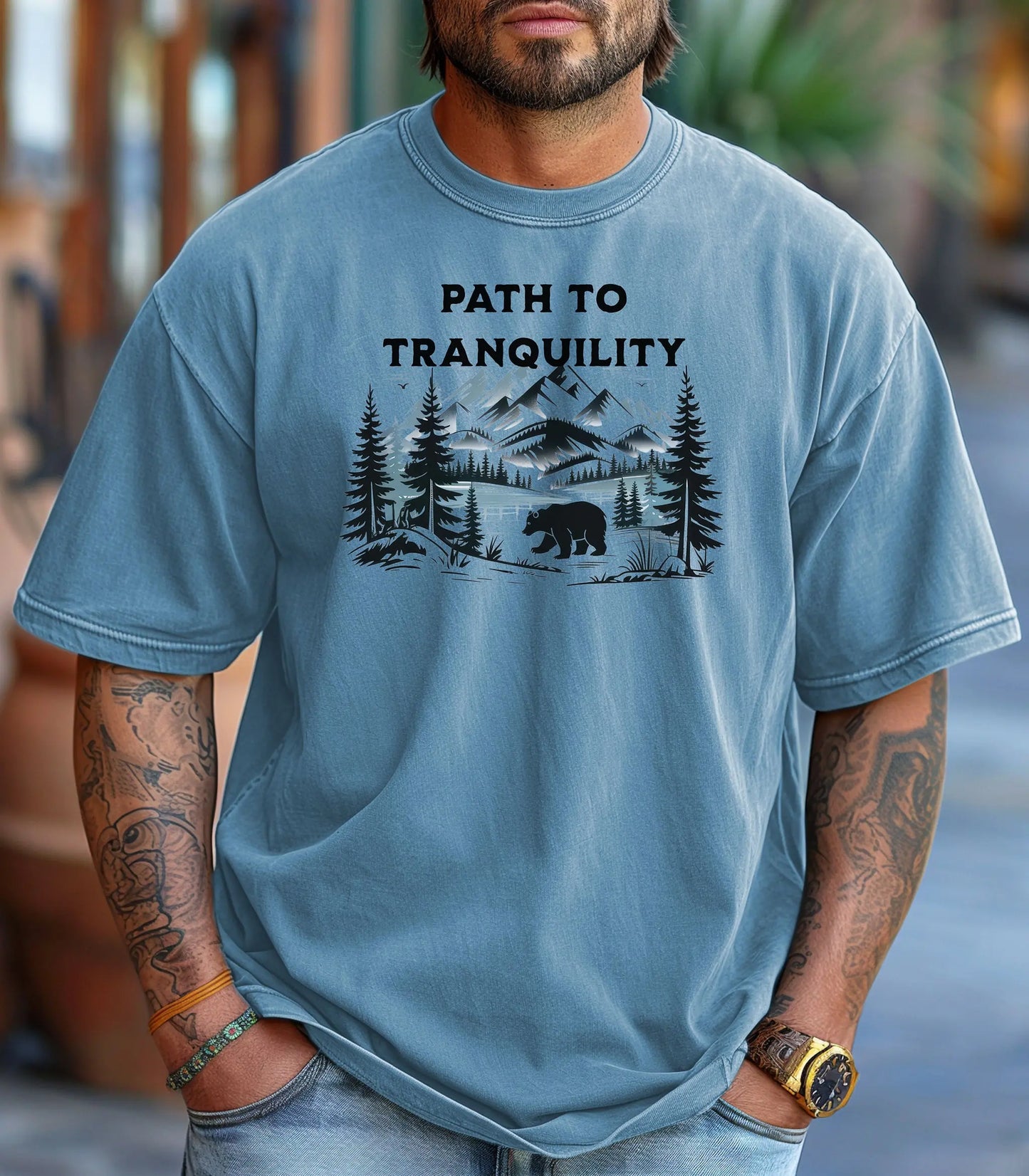 Path to Tranquility Wilderness T-Shirt,  Mountain Forest Bear Nature Tee Wildwood Mountain Coffee Co