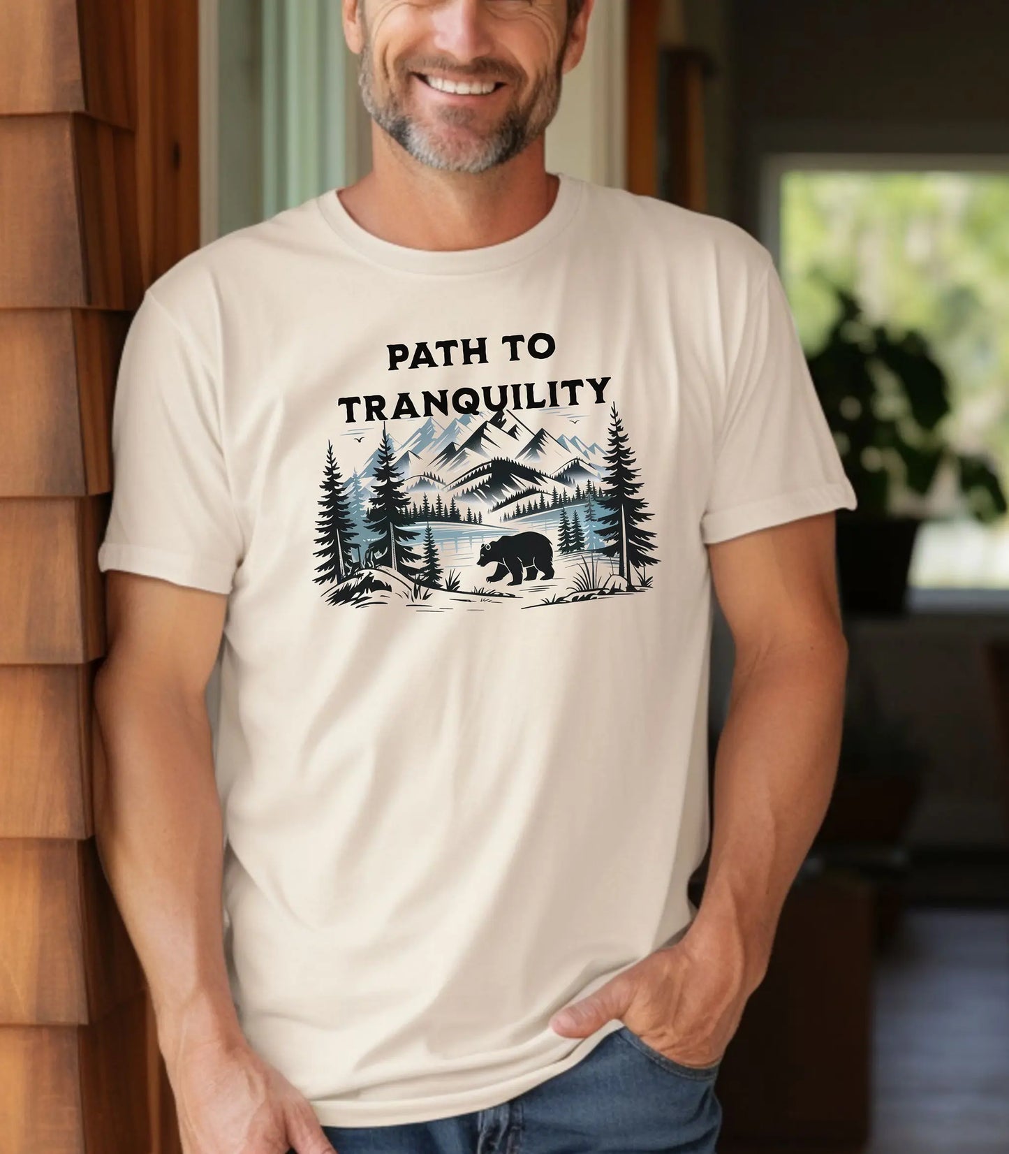Path to Tranquility Wilderness T-Shirt,  Mountain Forest Bear Nature Tee Wildwood Mountain Coffee Co