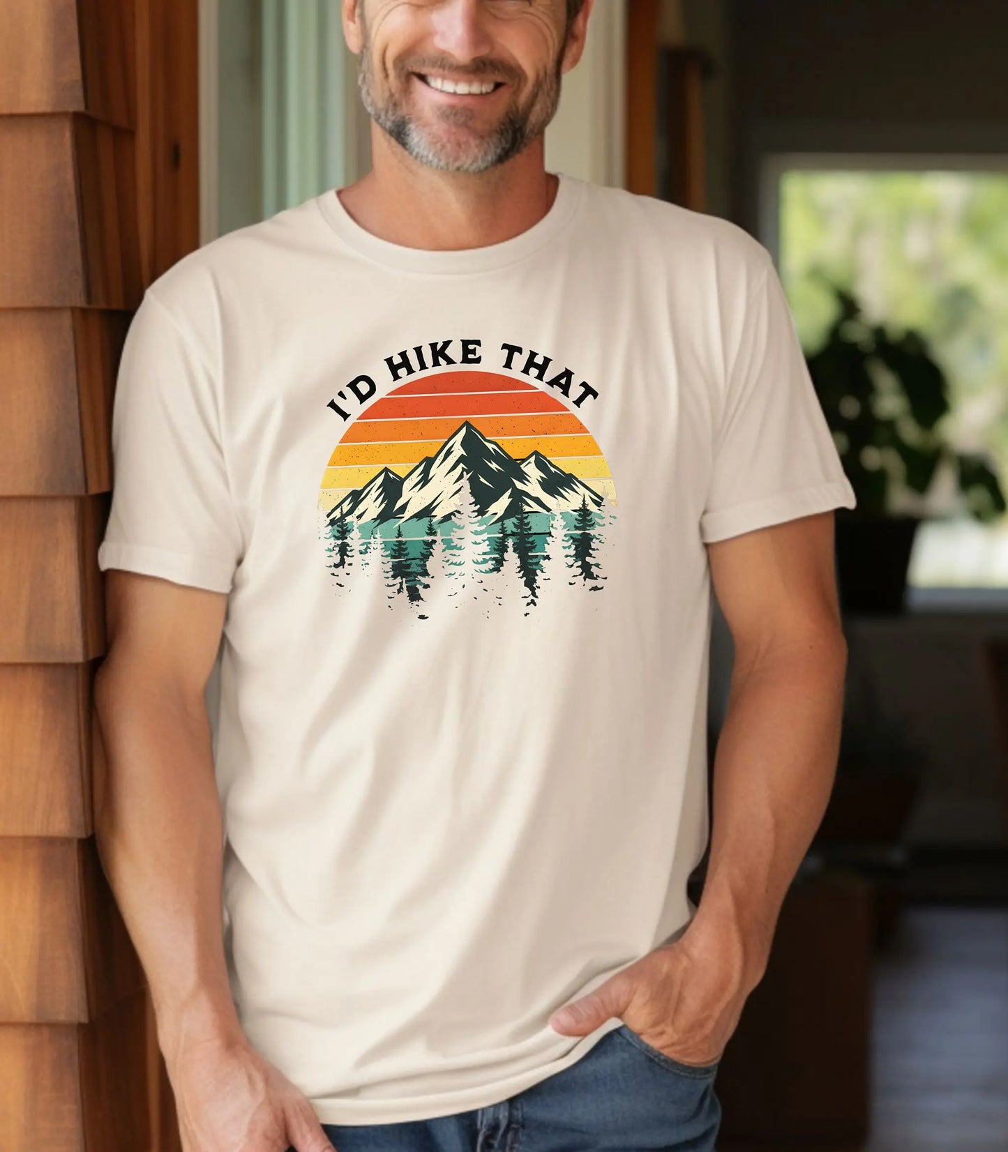 I’d Hike That Wilderness T-Shirt, Retro Mountain Sunset Hiking Tee Printify
