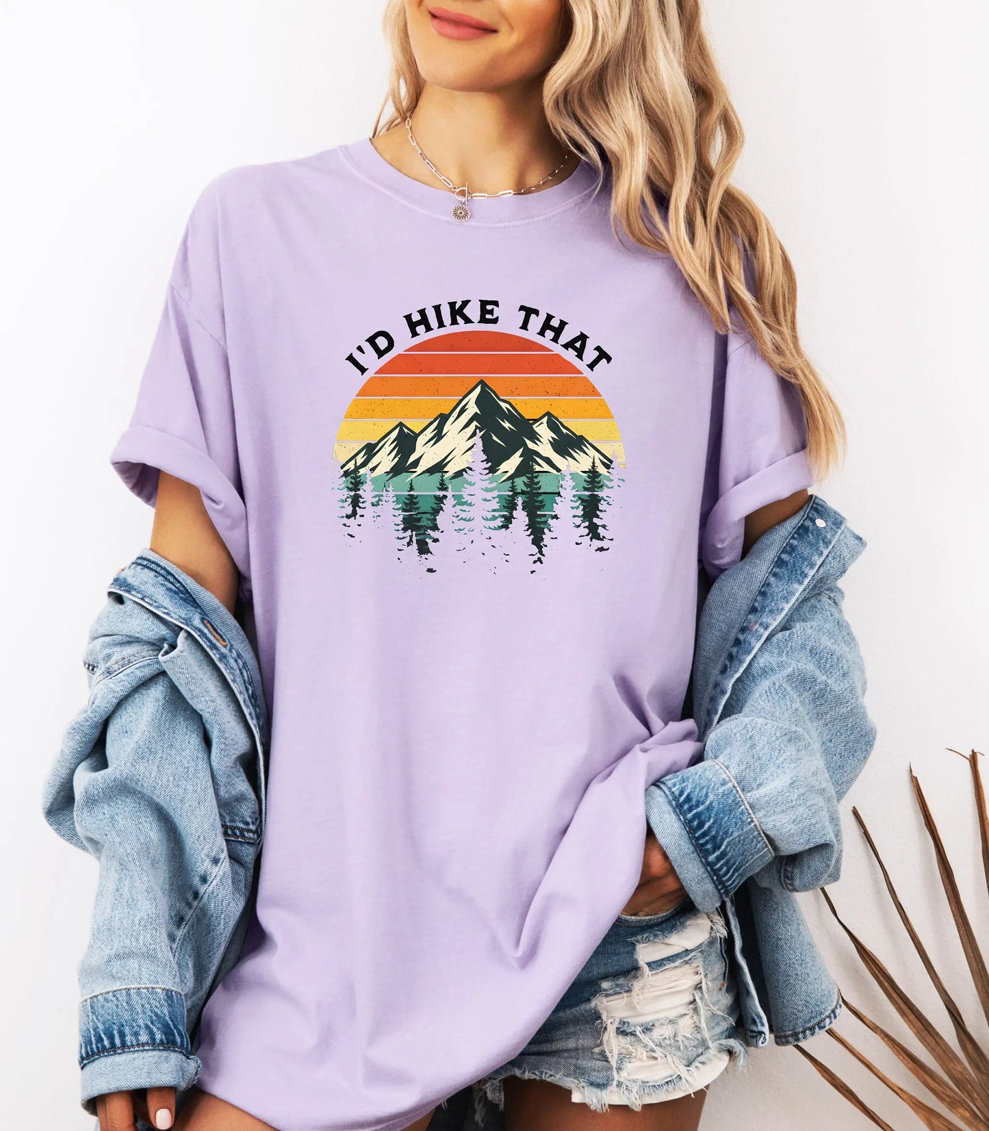 I’d Hike That Wilderness T-Shirt, Retro Mountain Sunset Hiking Tee Printify