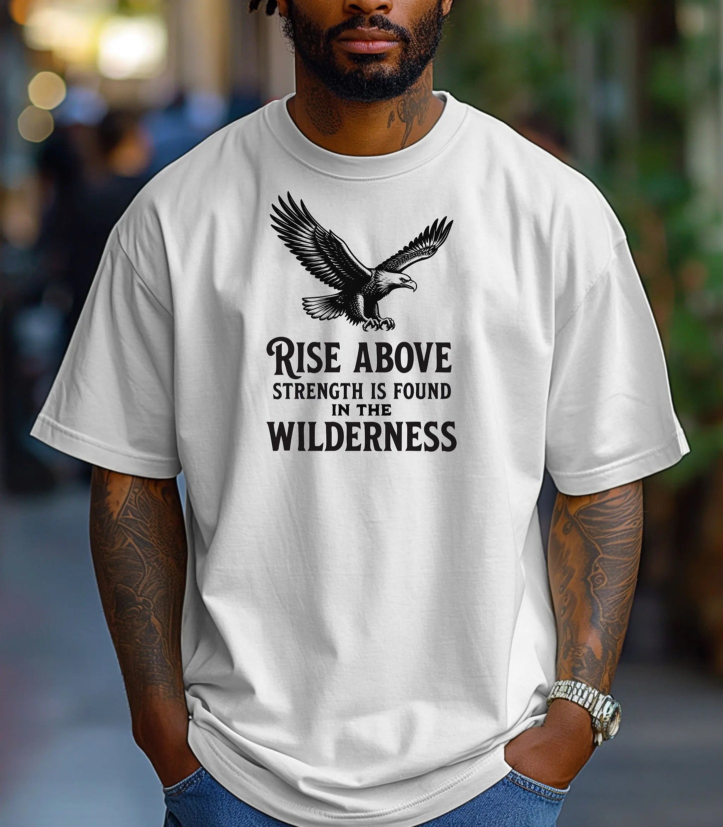 Rise Above Wilderness T-Shirt, Eagle Graphic Outdoor Adventure Tee Printify