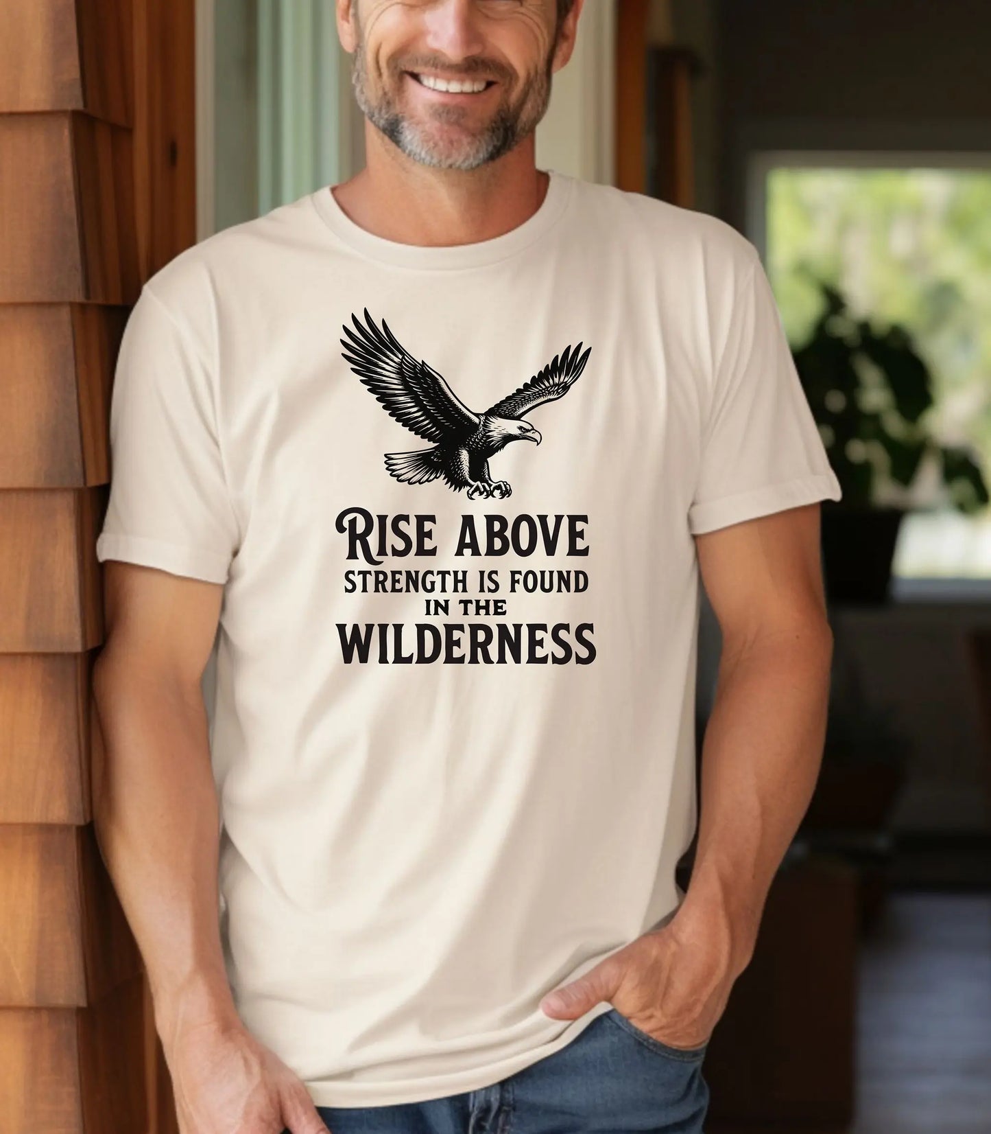 Rise Above Wilderness T-Shirt, Eagle Graphic Outdoor Adventure Tee Printify