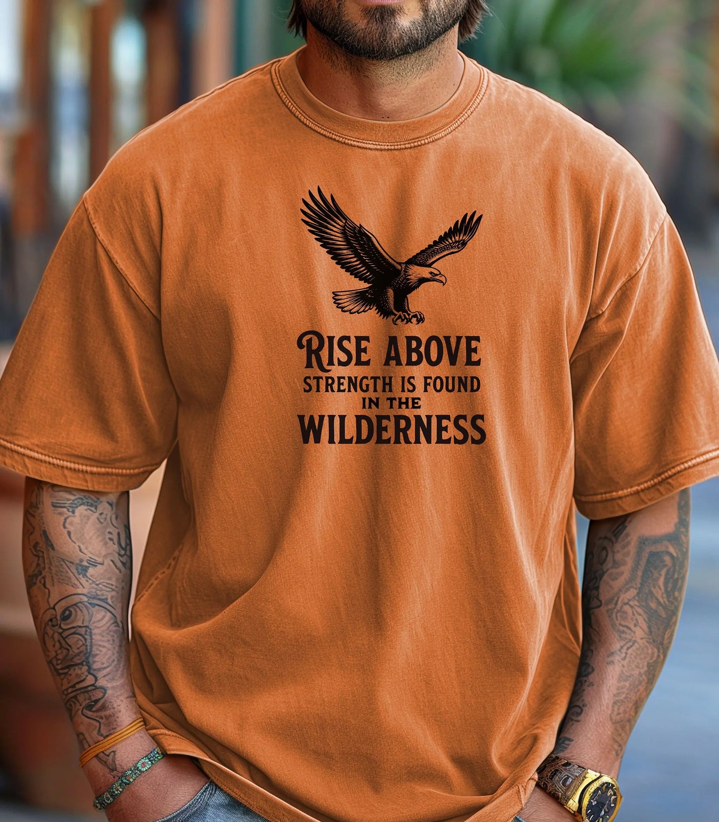 Rise Above Wilderness T-Shirt, Eagle Graphic Outdoor Adventure Tee Printify