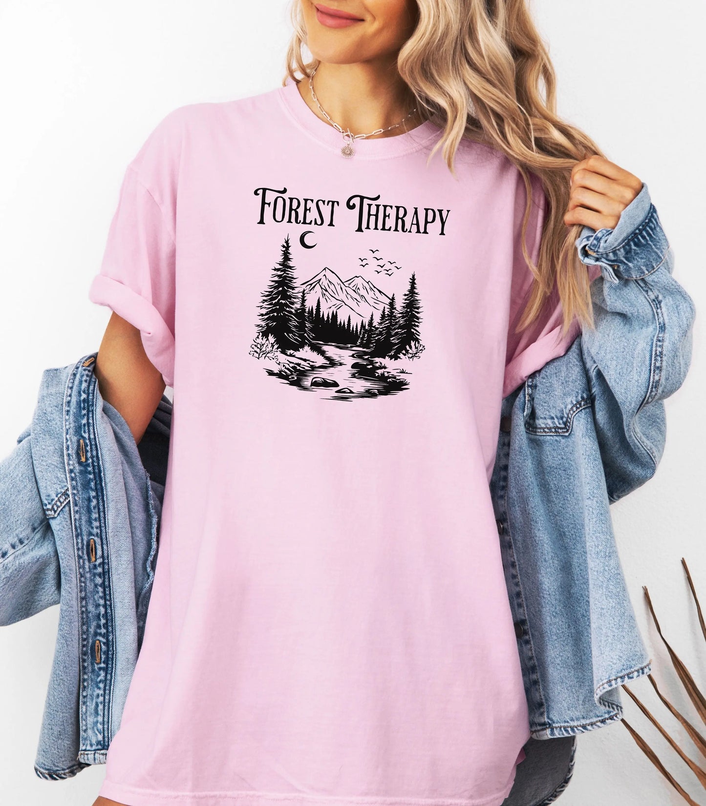 Forest Therapy T-Shirt, Nature Escape Mountain & River Graphic Tee Printify