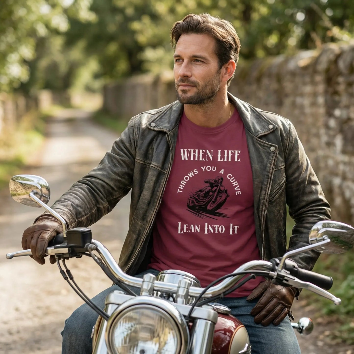 When Life Throws You A Curve Tee, Lean Into It Motorcycle T-Shirt, Biker Tee Wildwood Mountain Coffee Co
