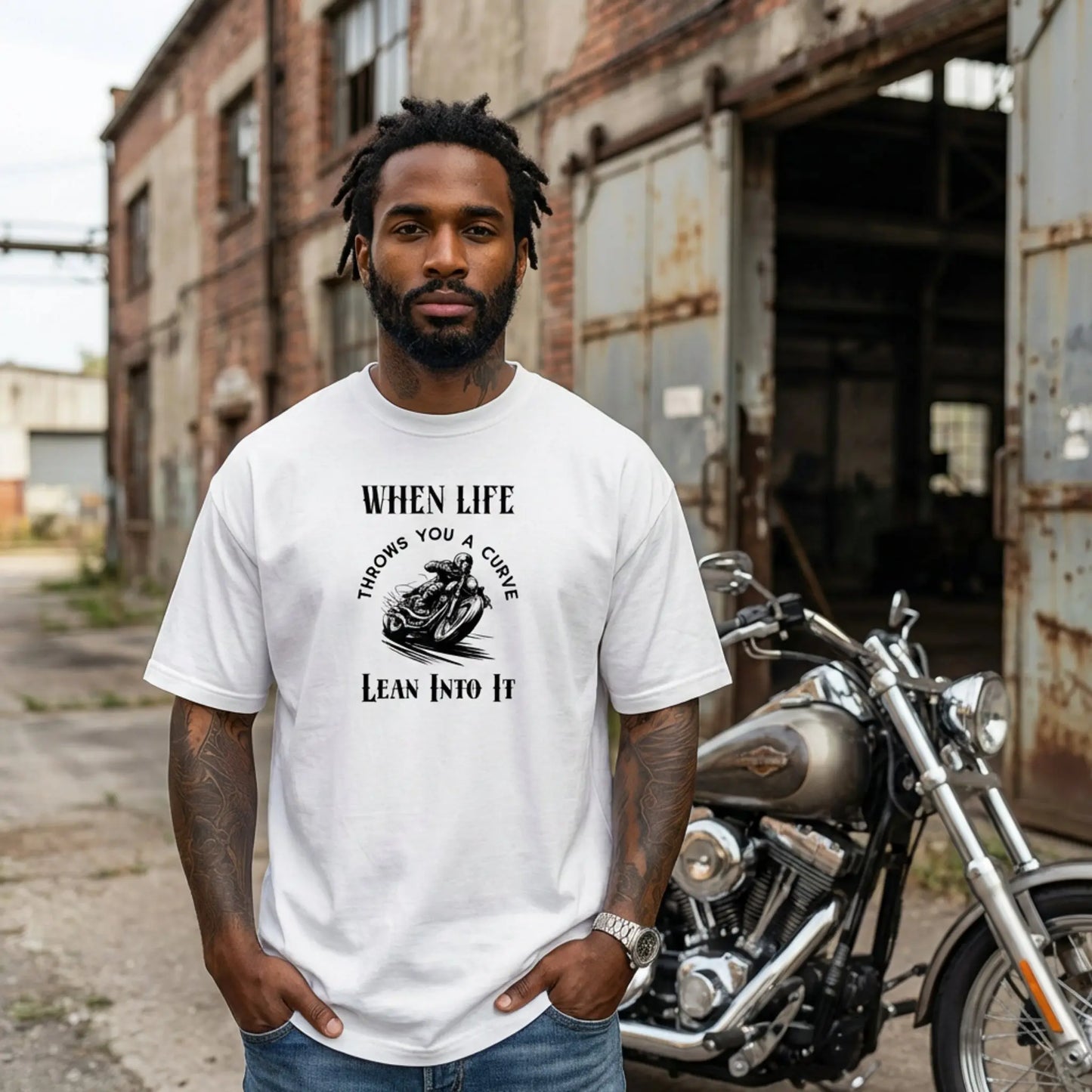 When Life Throws You A Curve Tee, Lean Into It Motorcycle T-Shirt, Biker Tee Wildwood Mountain Coffee Co