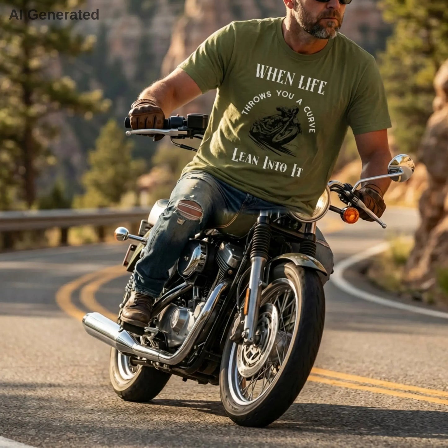 When Life Throws You A Curve Tee, Lean Into It Motorcycle T-Shirt, Biker Tee Wildwood Mountain Coffee Co