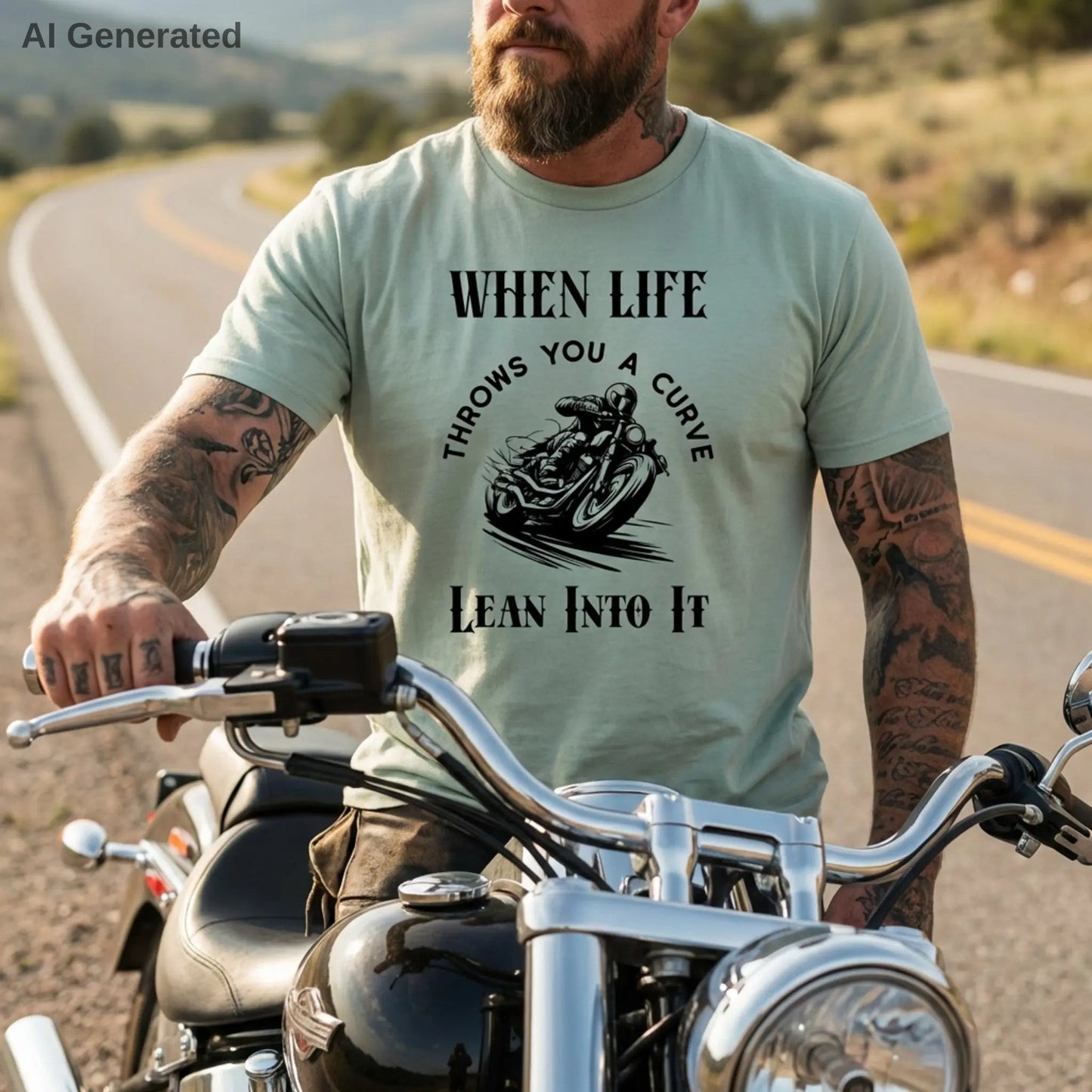 When Life Throws You A Curve Tee, Lean Into It Motorcycle T-Shirt, Biker Tee Wildwood Mountain Coffee Co