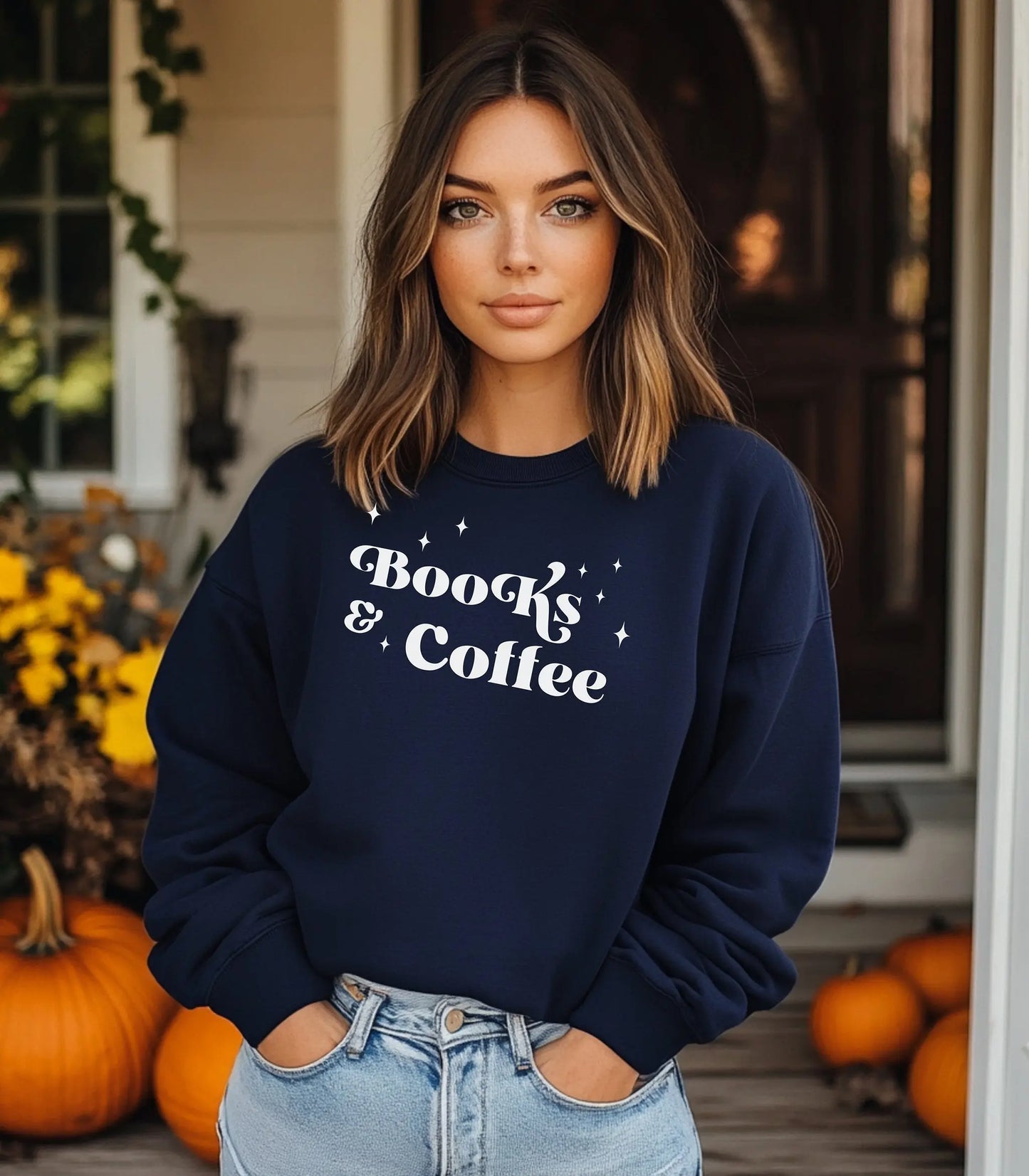 Books & Coffee Sweatshirt, Cozy Unisex Crewneck Sweatshirt, Coffee Lovers Gift Wildwood Mountain Coffee Co