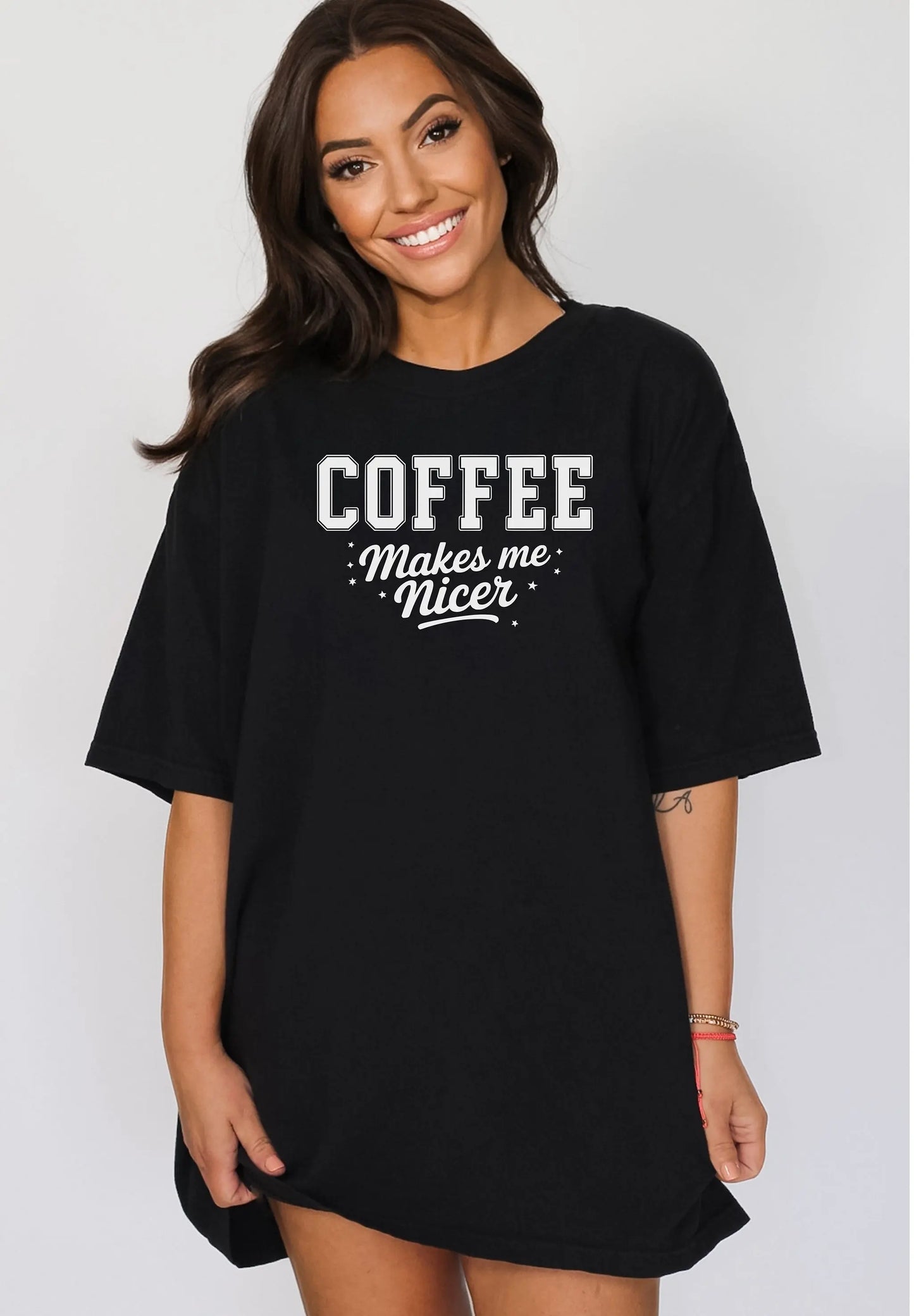 Coffee Makes Me Nicer T-Shirt, Funny Coffee Quote Tee, Caffeine Lover Shirt, Morning Mood Graphic, Coffee Lovers T-Shirt Wildwood Mountain Coffee Co