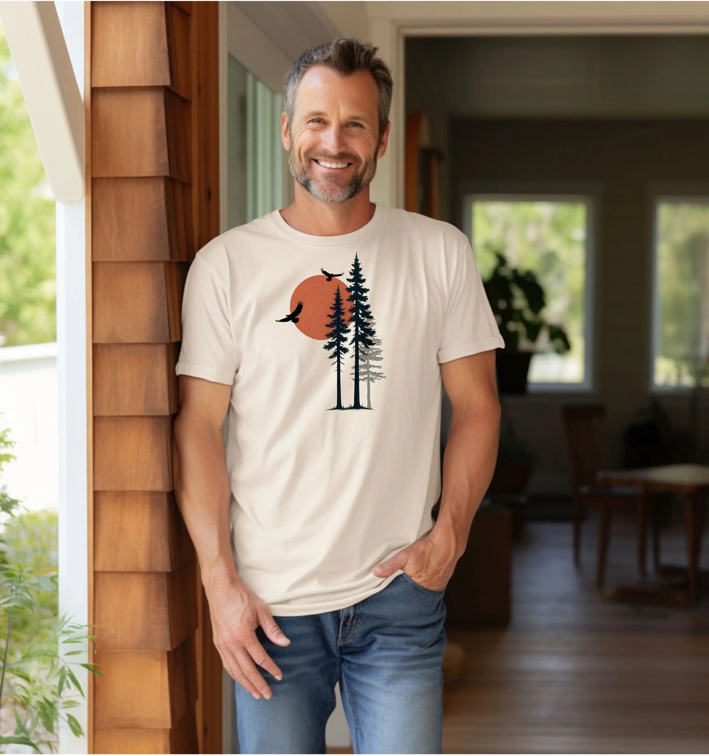 Sunset Pines & Soaring Eagles Wilderness T-Shirt Printify