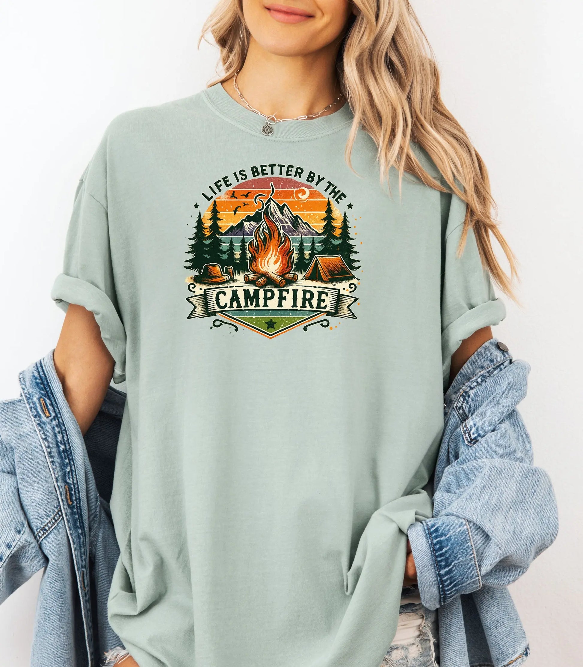 Life Is Better by the Campfire Wilderness T-Shirt, Vintage Outdoor Camping Tee Wildwood Mountain Coffee Co