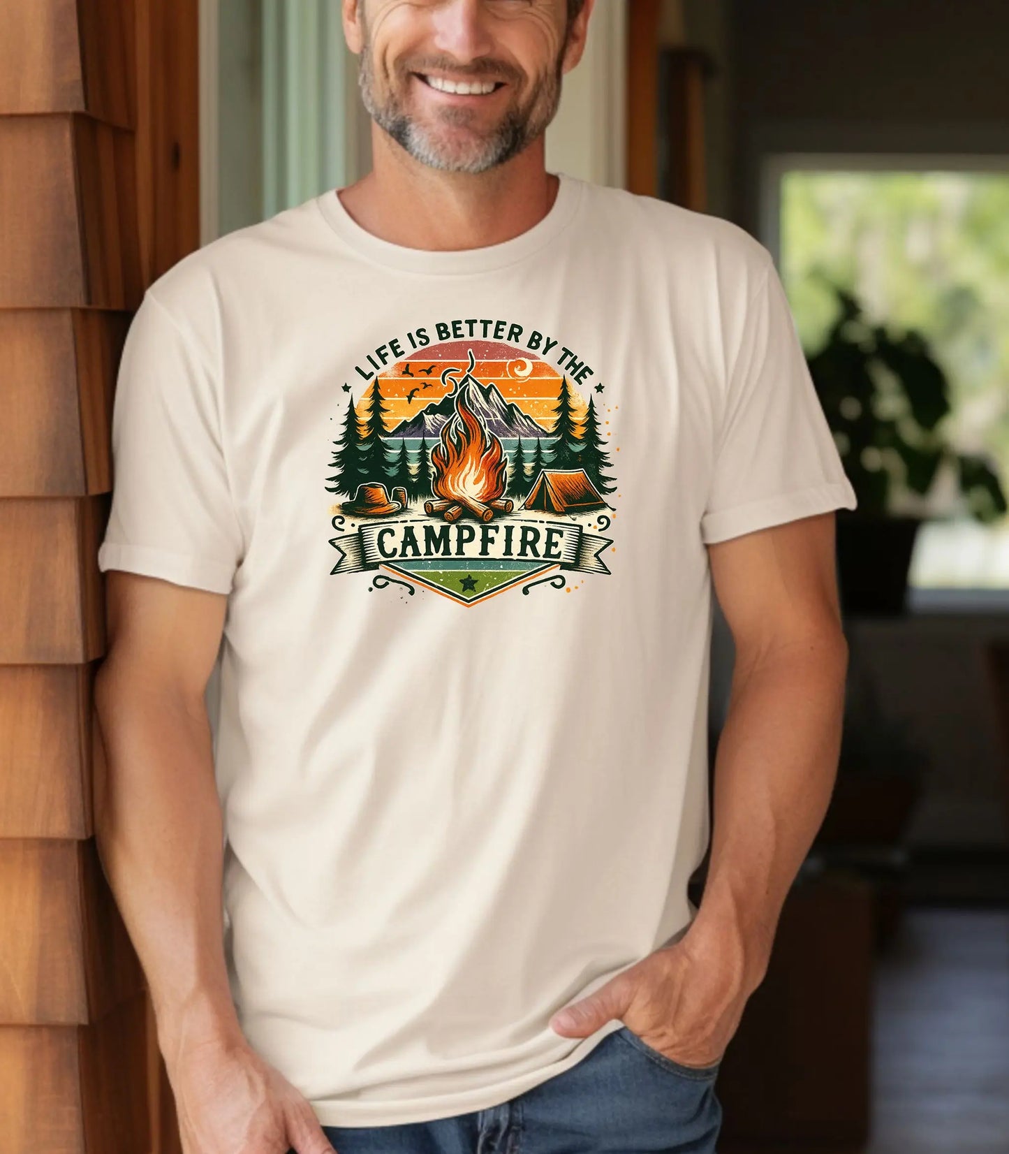 Life Is Better by the Campfire Wilderness T-Shirt, Vintage Outdoor Camping Tee Wildwood Mountain Coffee Co