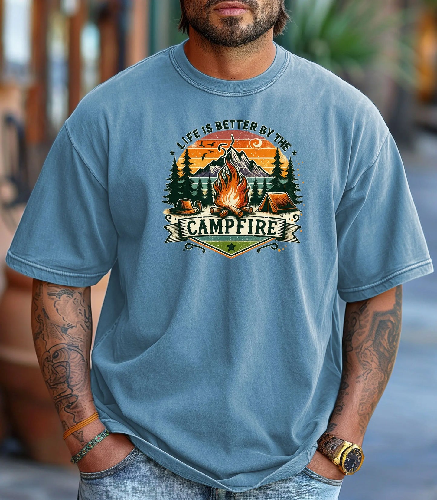Life Is Better by the Campfire Wilderness T-Shirt, Vintage Outdoor Camping Tee Wildwood Mountain Coffee Co