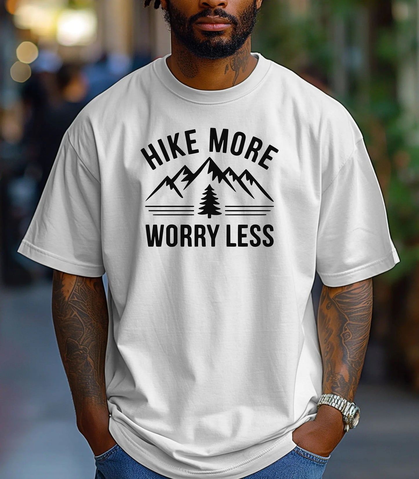 Hike More Worry Less T-Shirt, Mountain Adventure Graphic Tee Printify